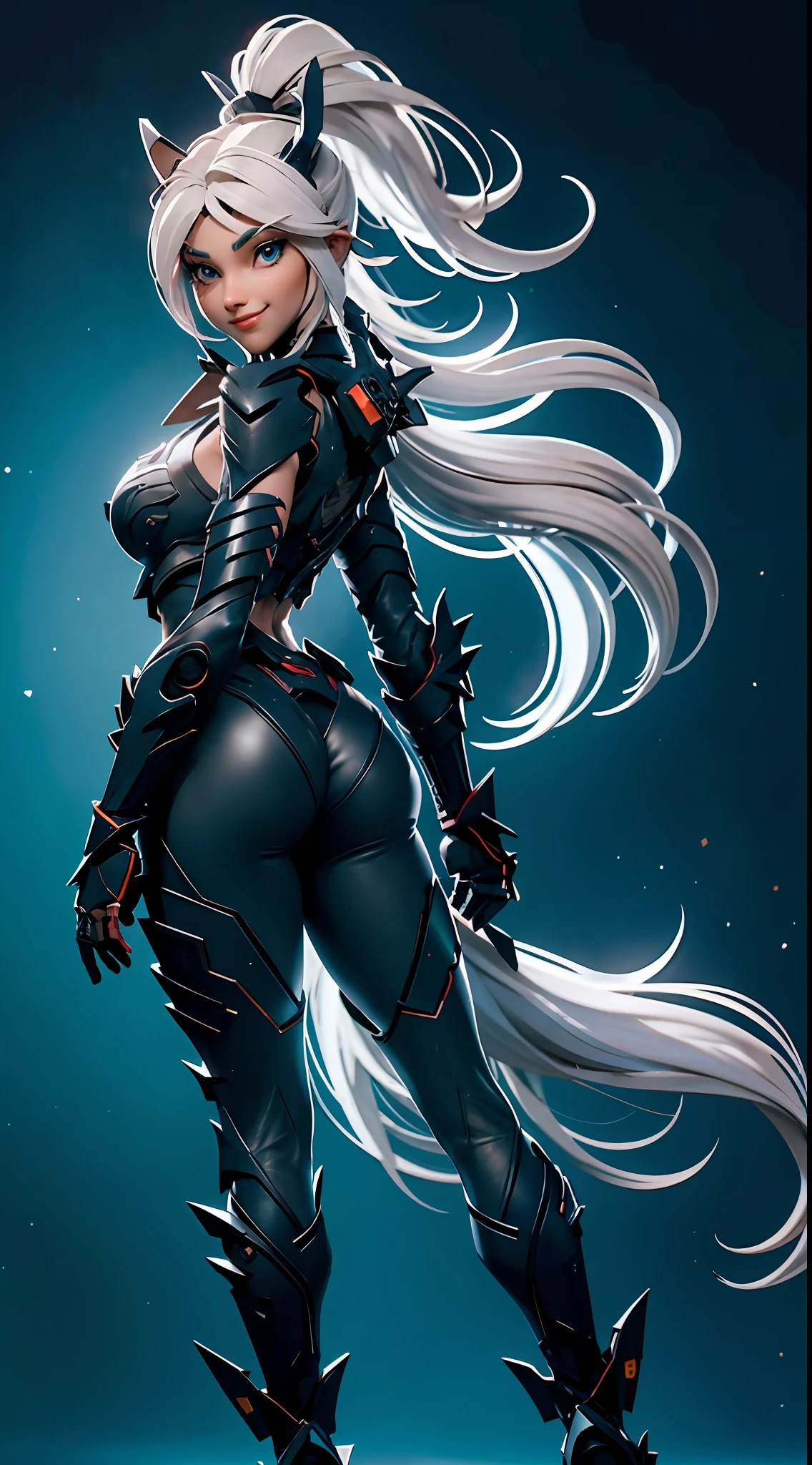 Sexy female werewolf, skimpy, full body, furry body, muscle body, white hair, split ponytail, halo, flower on head, aqua eyes, heart-shaped eyes, pointy ears, grin, crazy, Pixar, high detail, backlighting, ray tracing, depth of field, close-up, bokeh, Canon, UHD, high details, anatomically correct, super detail, 8k, best quality