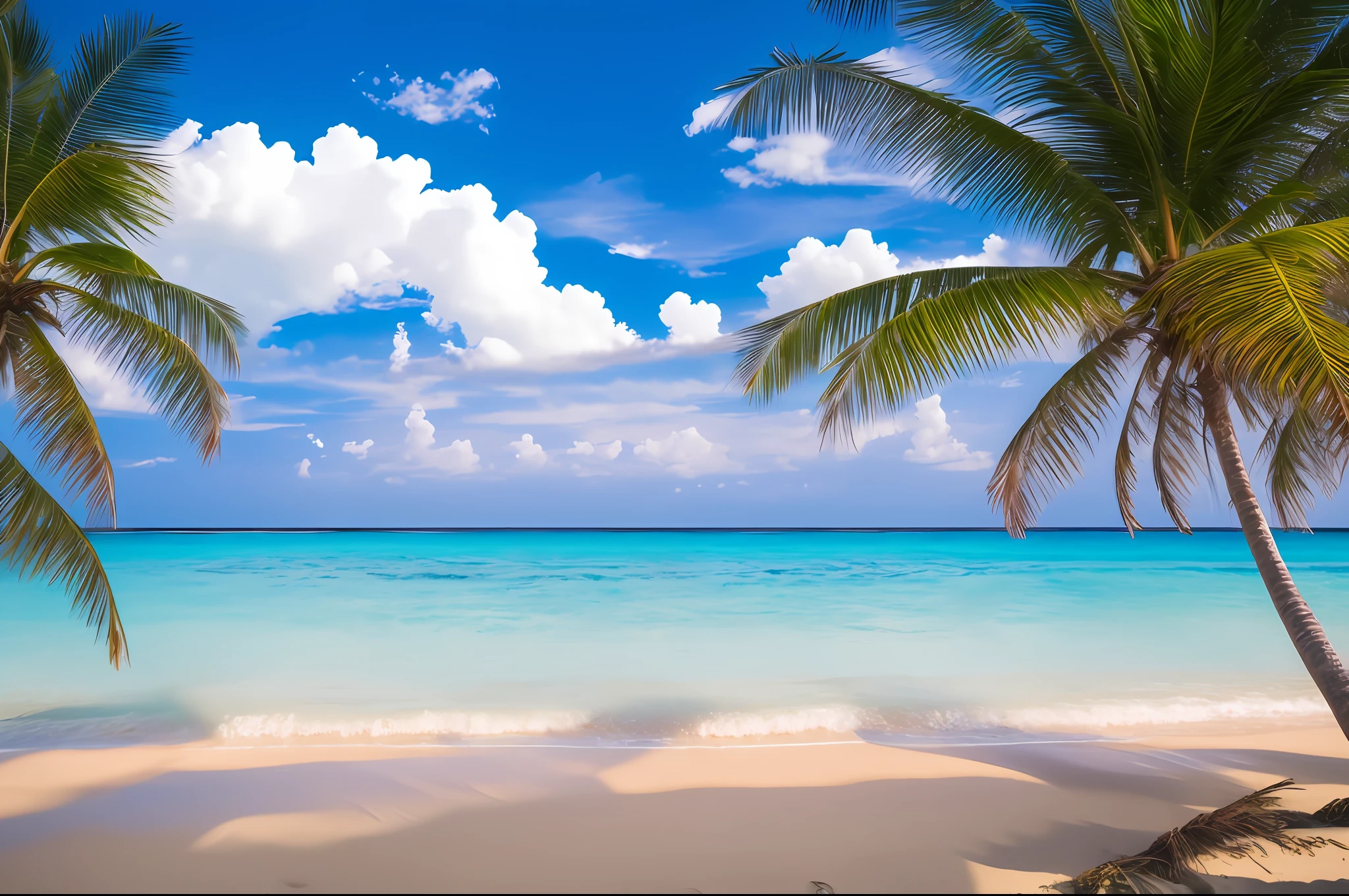 Seaside, sandy beach, coconut trees, background