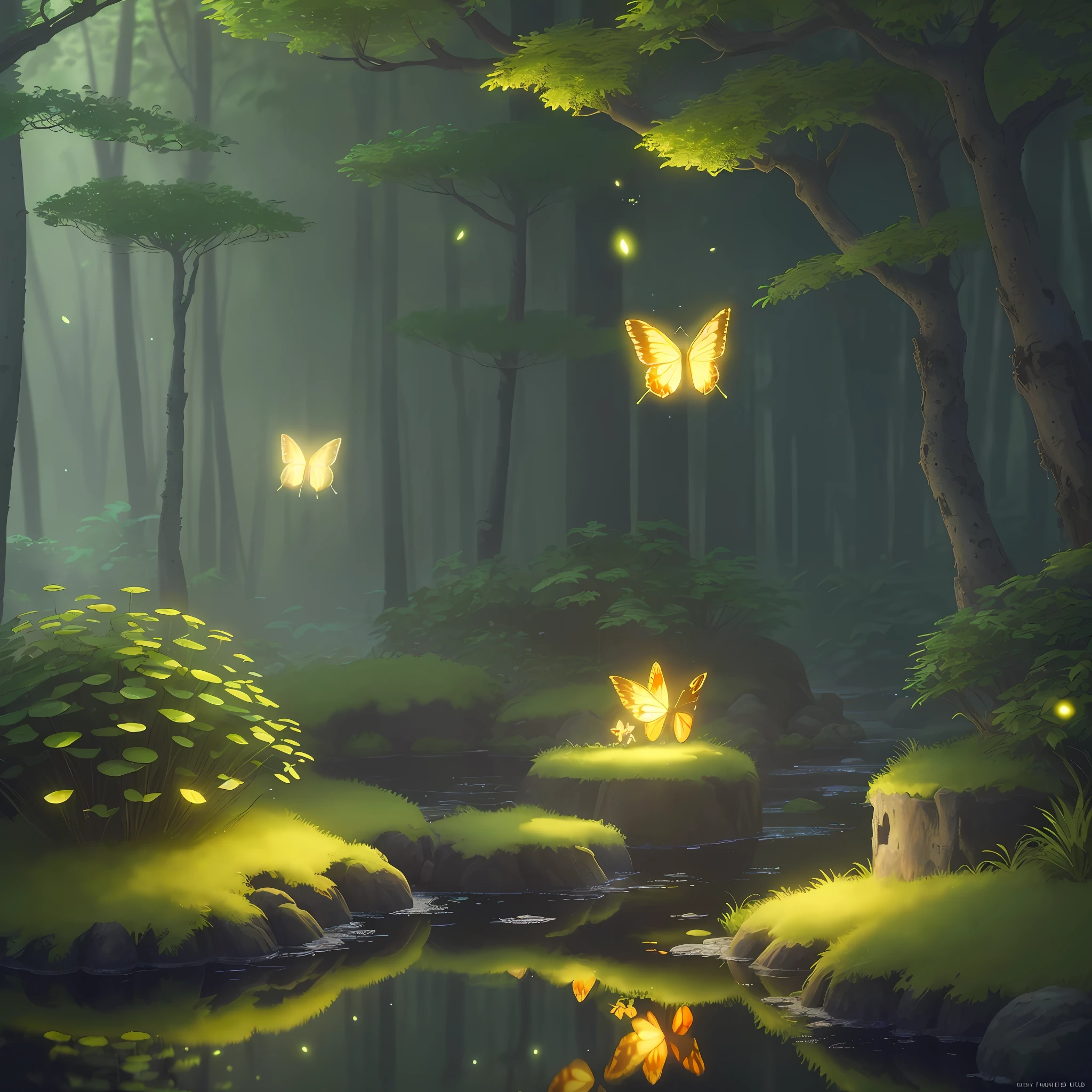 A masterpiece, the best quality, stunning reflections, the best reflections ever. (very detailed CG unity 8k wallpapers), (best quality), (best illustrations), (best shadows), forest theme with natural elements. Tall trees, quiet streams, small glowing mushrooms surrounded by delicate leaves and branches, with fireflies and glowing particle effects,, (natural elements), (jungle theme), (leaves), (twigs), (fireflies), butterflies, (delicate leaves), (glow), (particle effects). , Isometric 3D, Octane Rendering, Ray Traced, Super Detailed