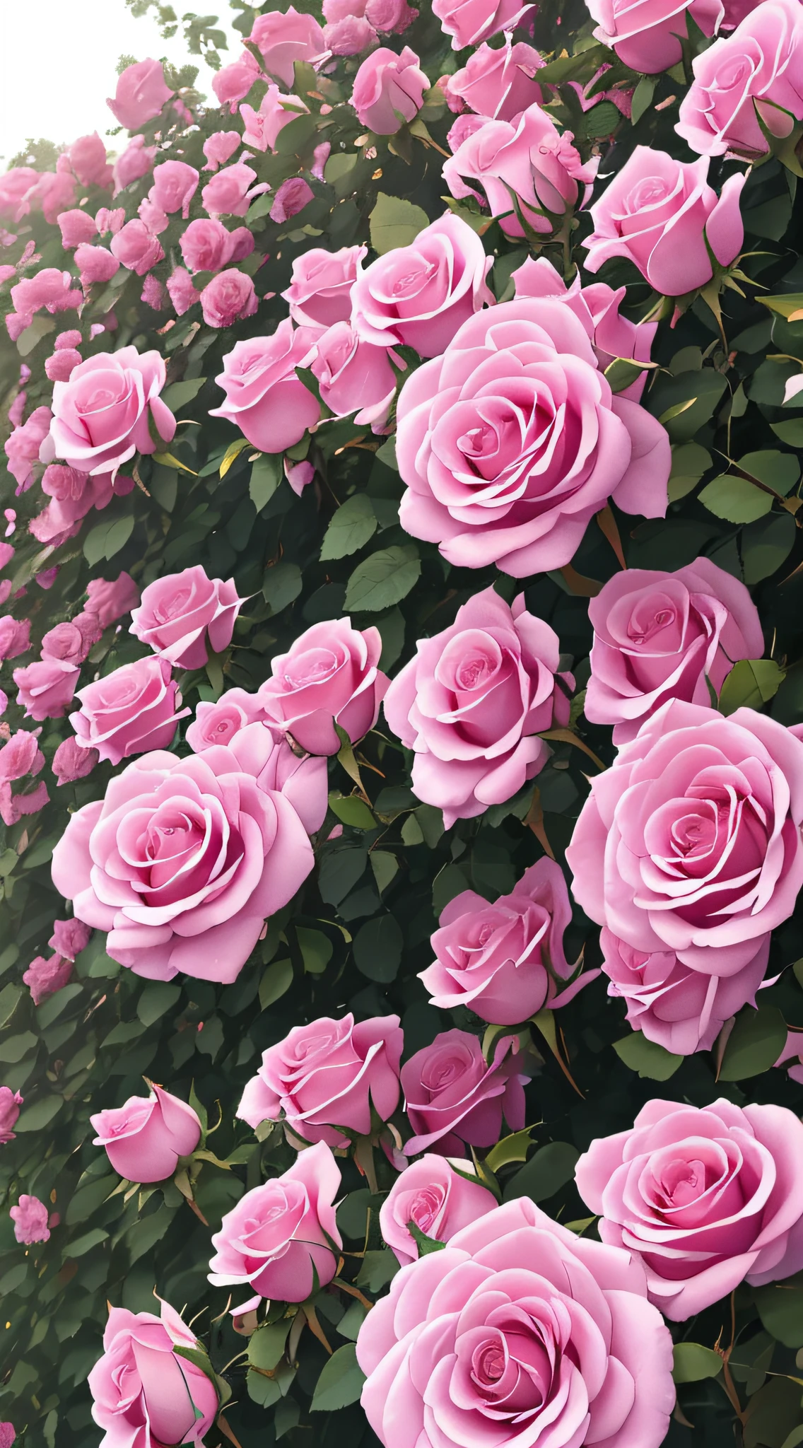 there is a bush of pink roses growing on a building, with soft bushes, beautiful image, pink flowers, beautiful aesthetic, taken on iphone 14 pro, rose-brambles, incredibly beautiful, very realistic, roses, taken on iphone 1 3 pro, rosses, shot on iphone 1 3 pro max, really realistic, beautiful flowers, beutifull --auto --s2