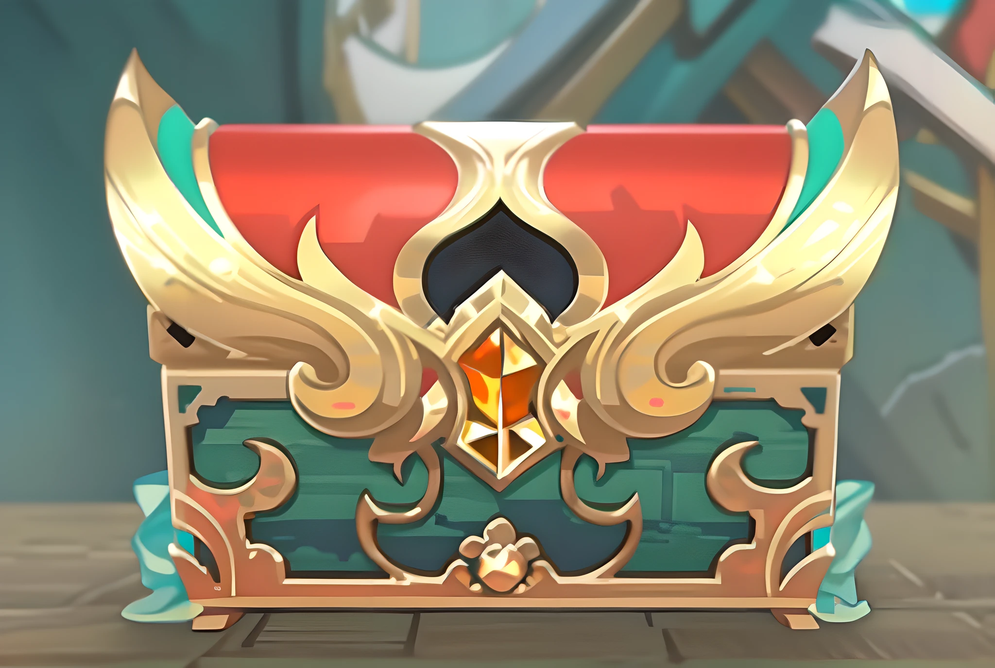 A frontal view of chests, boxes (masterpiece, top quality, best quality, official art), (8k, best quality, masterpiece: 1.2), ((white background,))) (item/treasure fragrance), fantasy, cyberpunk style chest, gold and red