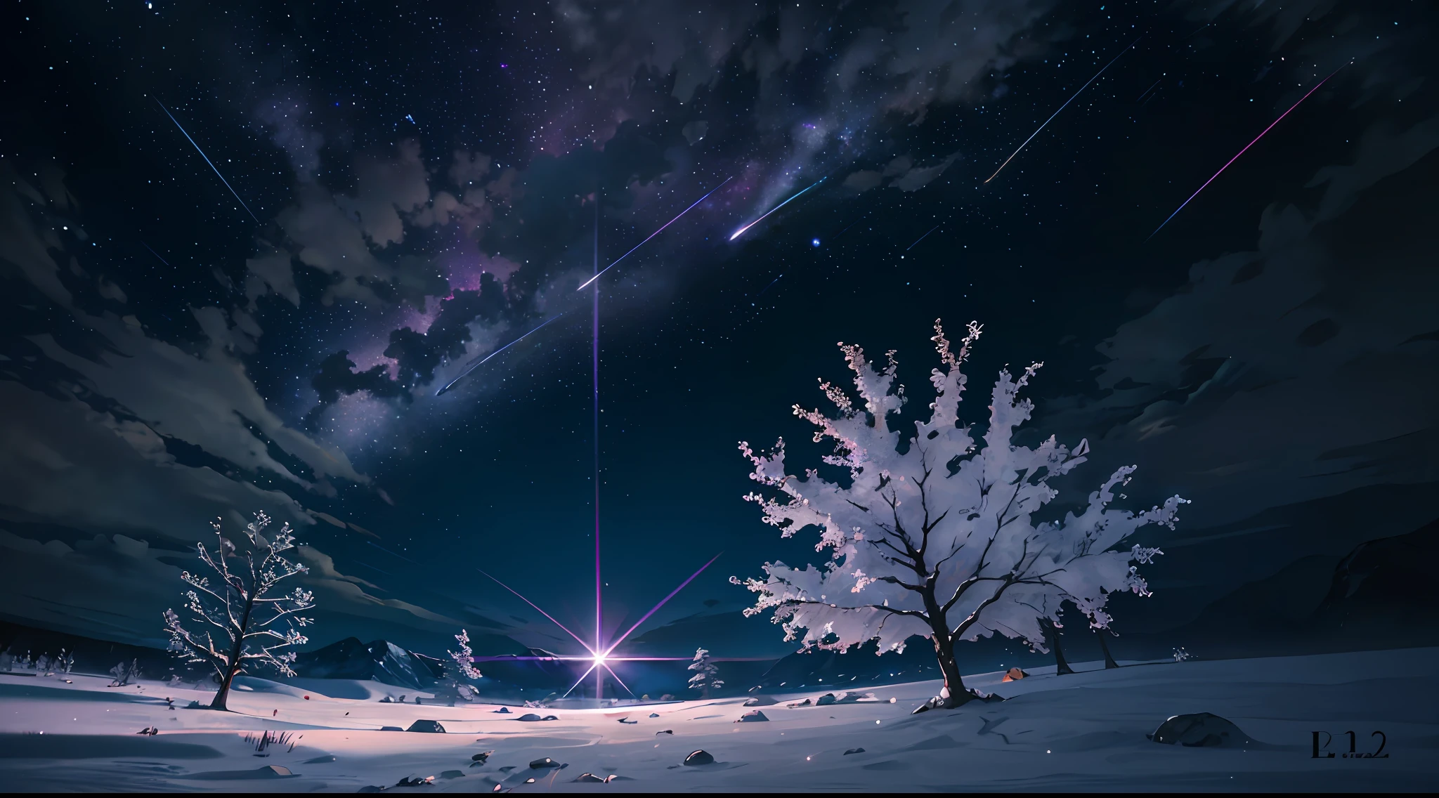 expansive landscape photography, (a view from below showing the sky above and the open field below), (full moon: 1.2), (shooting stars: 0.9), (nebula: 1.3), distant mountain, BREAK tree production art, (hot light source: 1.2), (Firefly: 1.2), lamp, very purple and orange, complex details, volumetric lighting, realism BREAK (masterpiece: 1.2), (best quality), 4k, ultra-detailed, (dynamic composition: 1.4), highly detailed, colorful details, (iridescent colors: 1.2), (bright lighting, atmospheric lighting), dreamy, magical, (solo: 1.2)