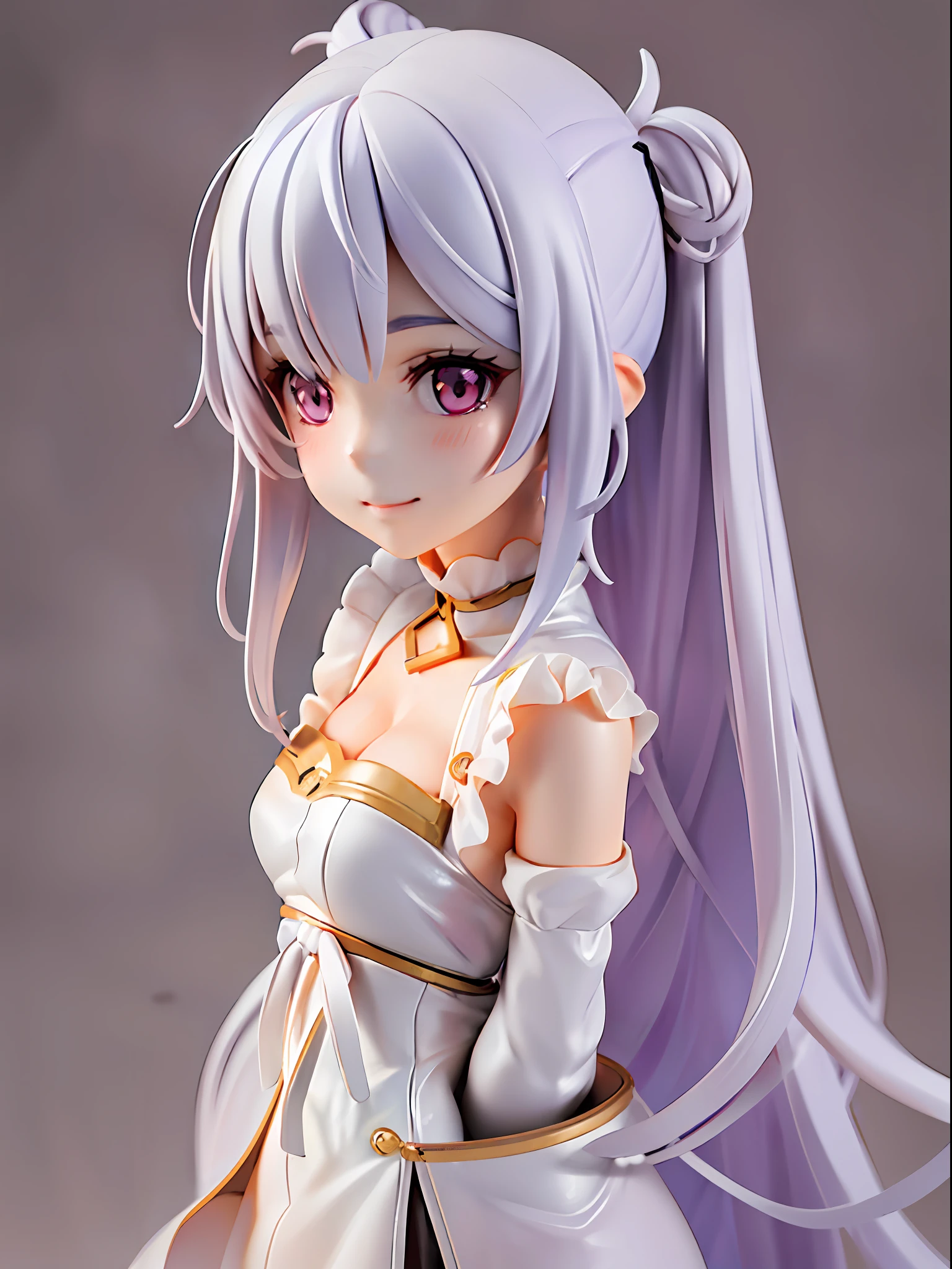 1girl,white hair,((twin tail, lightbule hair highlight)),orange eye,white princessdress,from front, full body, chibi, [realistic], [3d], (3dcg), ((octane render)), smile, closed mouth, (8k, RAW photo, best quality, masterpiece:1.2), ultra high res, (((realistic, photo-realistic))), professional lighting, detailed lighting, professional photography, f dynamic angle, high quality, high res, extremely detailed, bloom,depth of field, sketch, sharp focus, soft lighting, good composition, god light highlight, detailed, (((photorealistic details))), detailed skin, to8contrast style