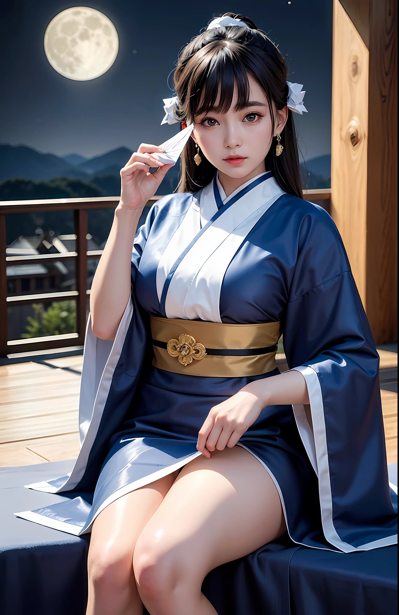 Masterpiece, Best, Night, Full Moon, 1 Female, Mature Woman, Elder Sister, Royal Sister, Cold Face, origami art, photo of doll in a origami hanfu, ###Japanese paper material###, 8k uhd, dslr, soft lighting, high quality, film grain, Fujifilm XT3,,(NSFW:1.15)