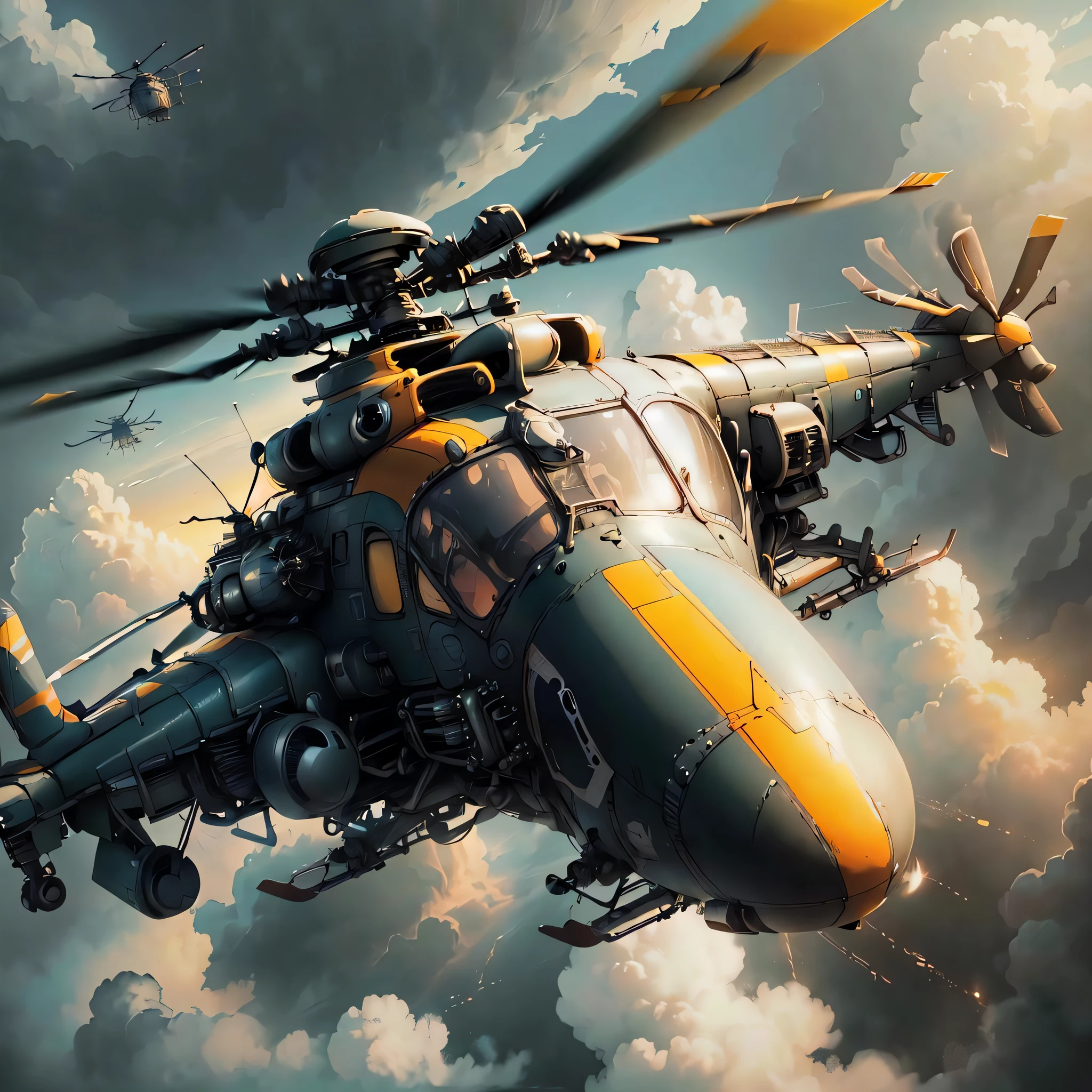 CnCGDIAI helicopter in skies, clouds