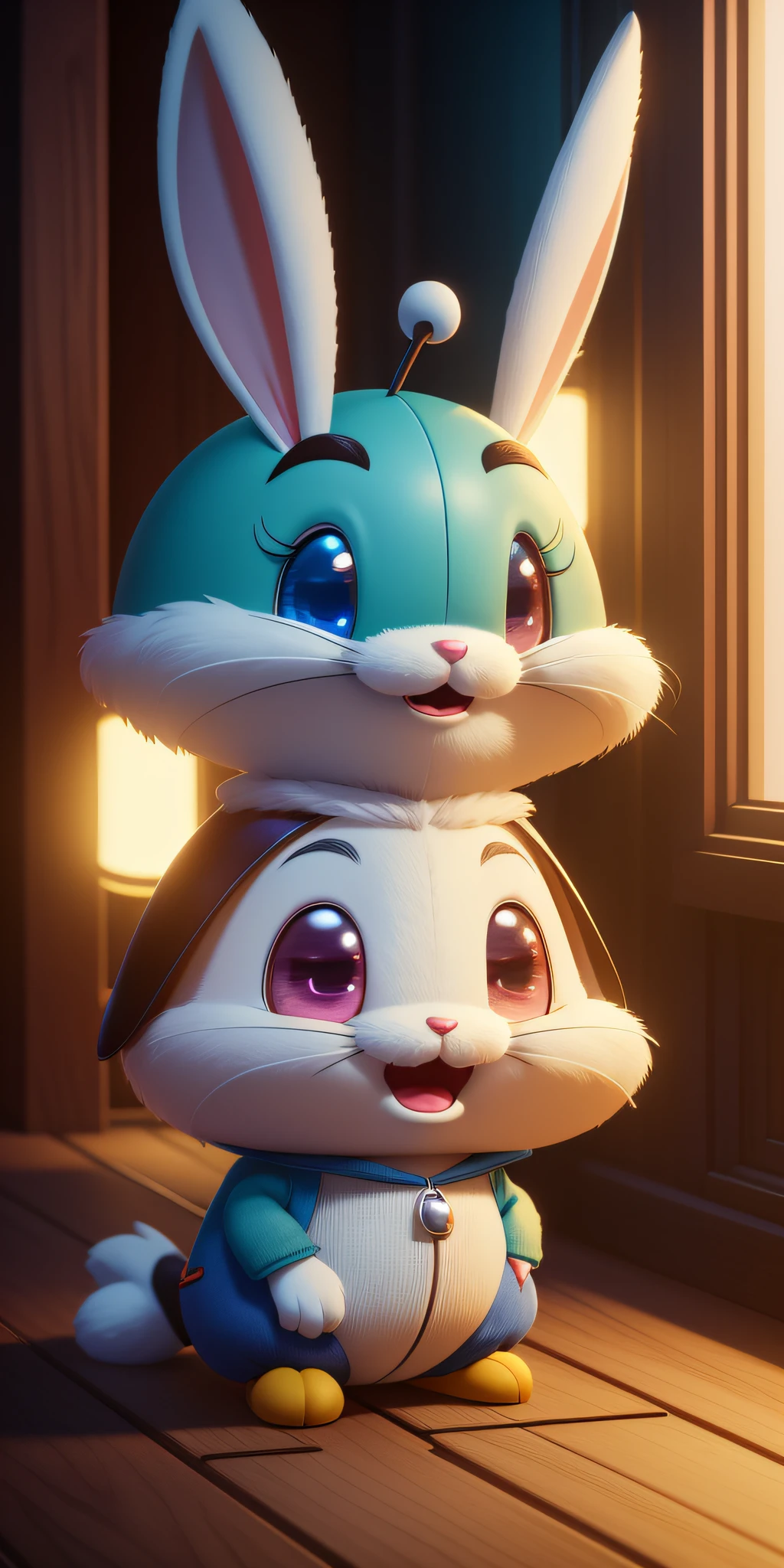 2 Super Cute Bugs Bunny Cartoon Characters Bugs Bunny Unreal Engine Warm Interior Interior Lighting Station Art Details Digital Painting Character DesignMark Ryden Pixar Hayao Miyazaki Unreal 5 Daz Hyper Real - Octane Neon Rendering