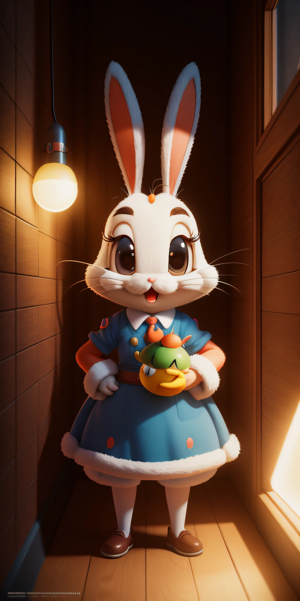 2 Super Cute Bugs Bunny Cartoon Characters Bugs Bunny Unreal Engine Warm Interior Interior Lighting Station Art Details Digital Painting Character DesignMark Ryden Pixar Hayao Miyazaki Unreal 5 Daz Hyper Real - Octane Neon Rendering