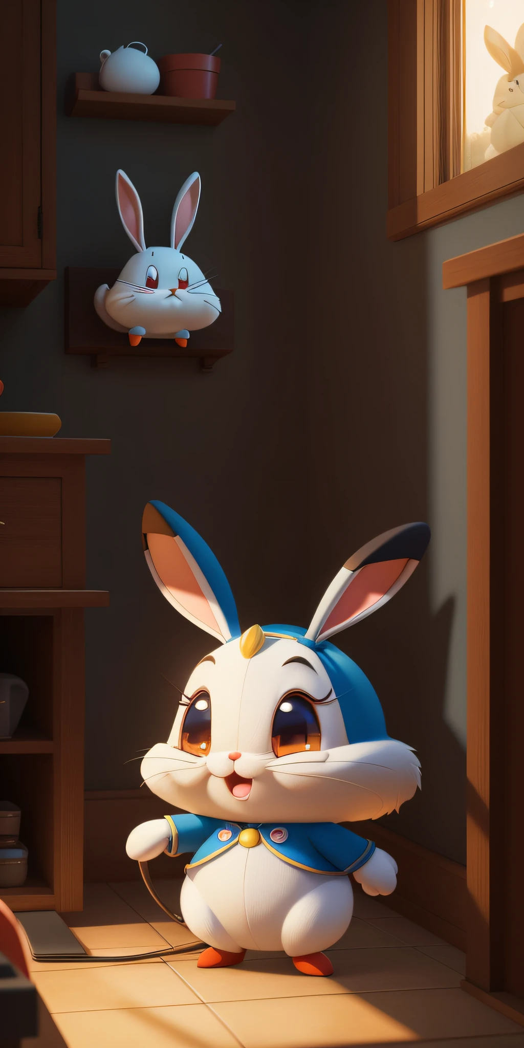 2 Super Cute Bugs Bunny Cartoon Characters Bugs Bunny Unreal Engine Warm Interior Interior Lighting Station Art Details Digital Painting Character DesignMark Ryden Pixar Hayao Miyazaki Unreal 5 Daz Hyper Real - Octane Neon Rendering