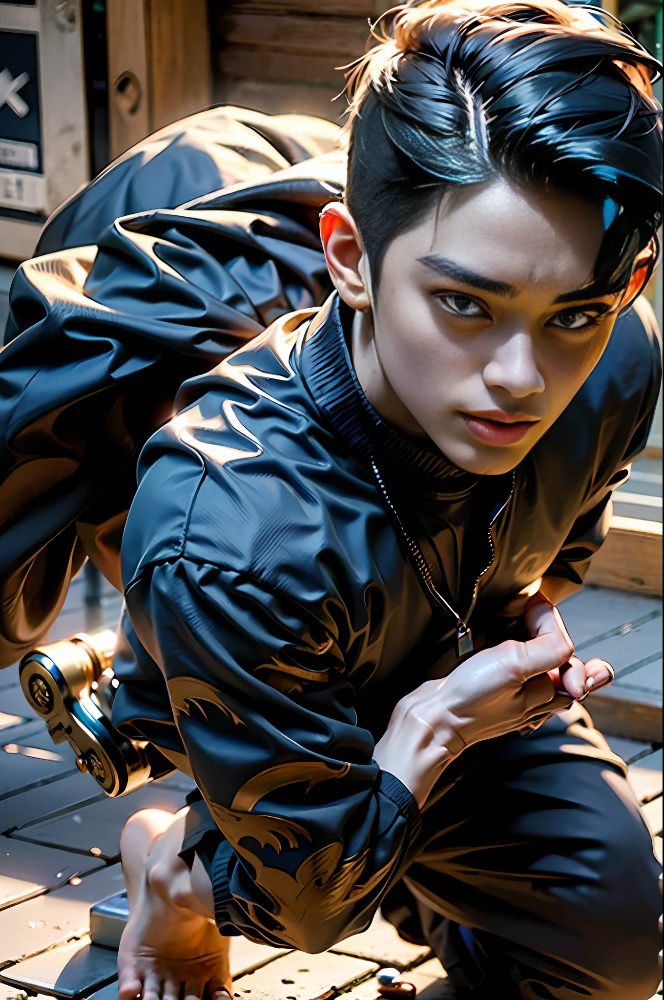 RAW,1boy, (A charming 18-year-old Chinese boy: 1.5), (no mask, showing face: 1.2), (no top, abs: 2) handsome, (kneeling, legs apart, hands crossed at waist: 2), masterpiece, super fine photo, best quality, looking at the lens, super high resolution, photorealistic realism, sunny handsome, full body portrait, delicate face, vibrant eyes, he is wearing a futuristic steel man Spider-Man costume, very detailed background, detailed face, detailed complex busy background, highly detailed skin, realistic skin details, visible pores, sharp focus, volumetric fog, 8k UHD, DSLR, high quality, film grain, photo realism, wheat-colored skin, (lower body bulge: 1.5), perfect body proportions, panorama, figure facing forward, no side photo, focus on hands, hand optimization, focus hands, cute, (abs: 1.3), muscular chest, muscular limbs, pronounced muscle lines, delicate facial features, (High detail skin: 1.2), masterpiece gay young naked boy, tired and handsome facial features, rainy weather, soaked skin, charming, tight waist, buttocks, bare chest, big pectoral muscles, wheat-colored skin, movie texture, fine picture