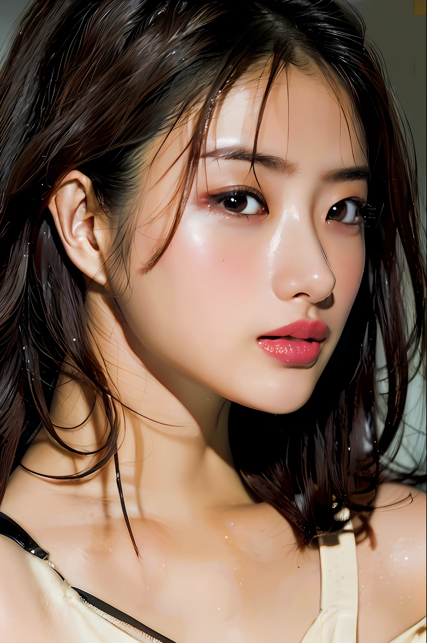 Top Quality, Masterpiece, Ultra High Definition, (Photorealistic: 1.4), Raw Photo, 1 Girl, Dark Hair, Glossy Skin, WET BODY, Dramatic Lighting, Full Body,, Micro Bikini, Small