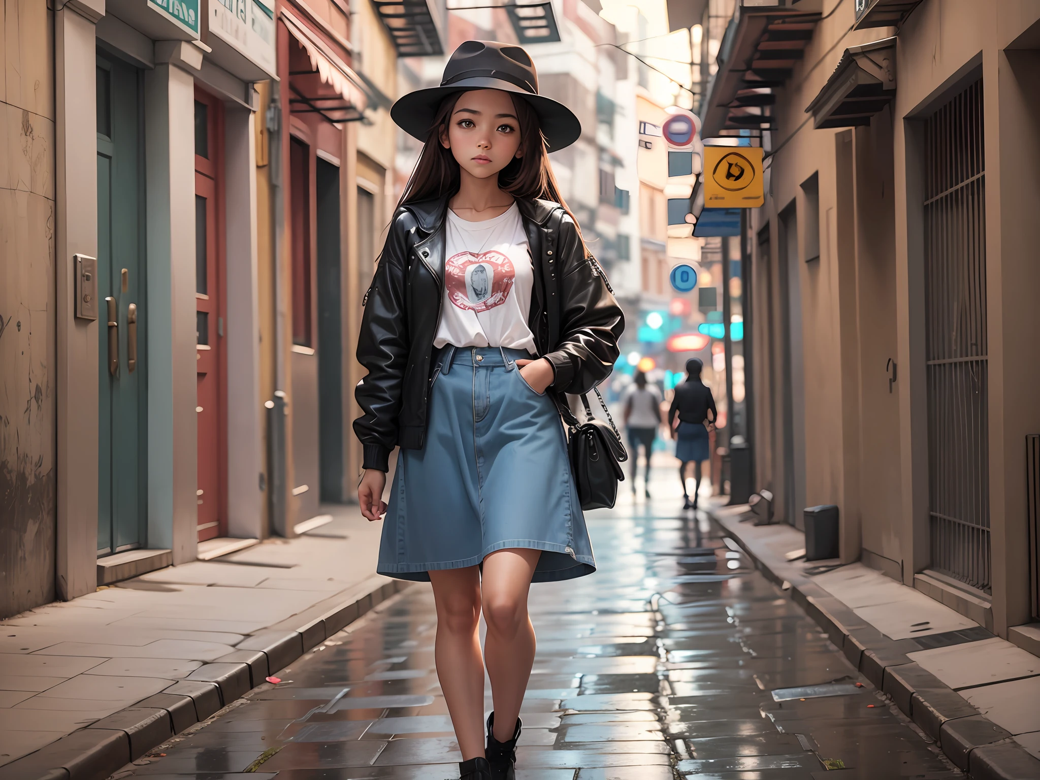a girl walking on the streets --auto --s2
