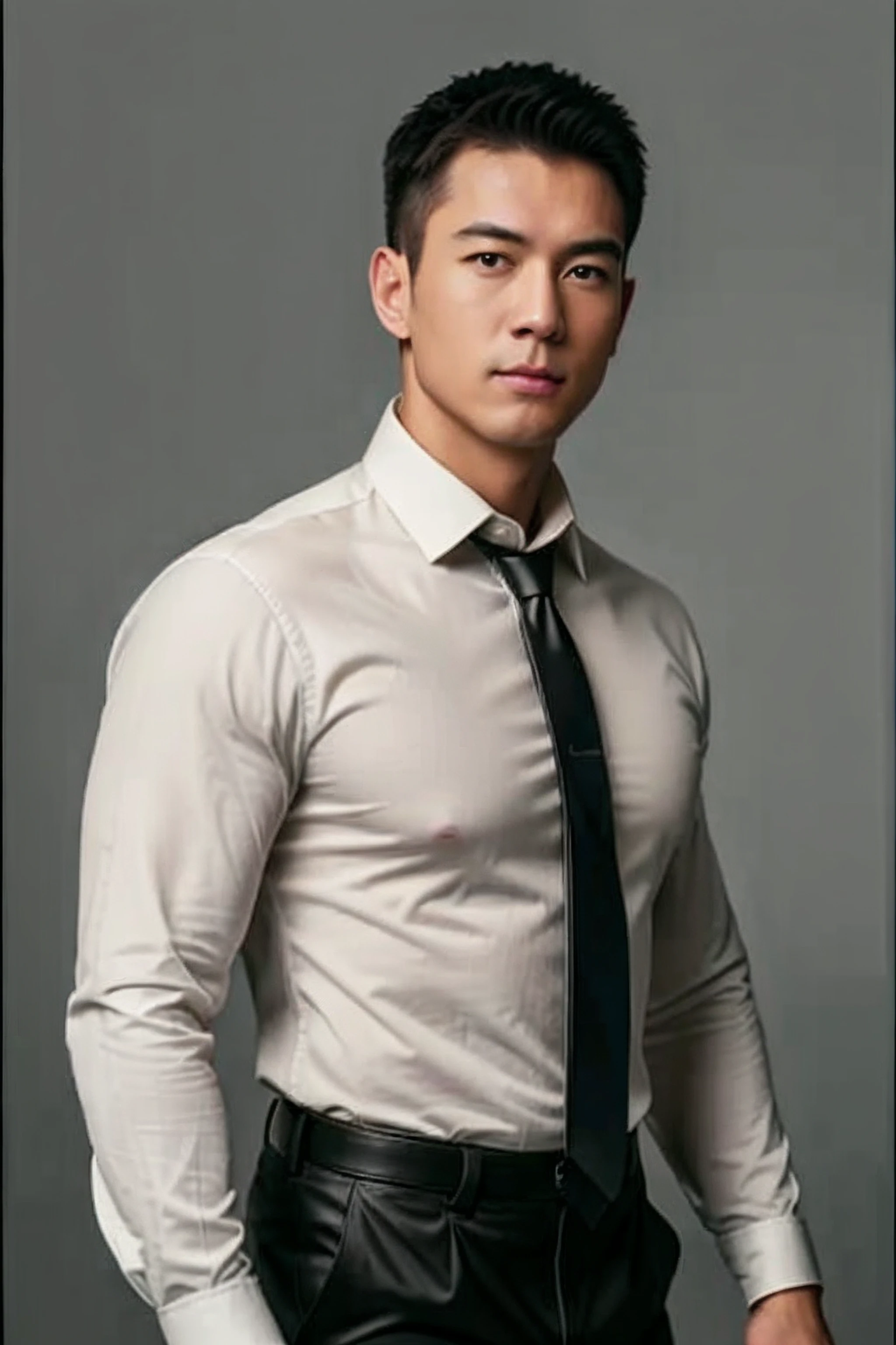 1man,
a 30 y.o muscular male wearing long-sleeve white shirt and tie, wearing leather shoes, full body,
soft lighting,
masterpiece, best quality, 8k uhd, dslr, film grain, Fujifilm XT3 photorealistic painting art by midjourney and greg rutkowski