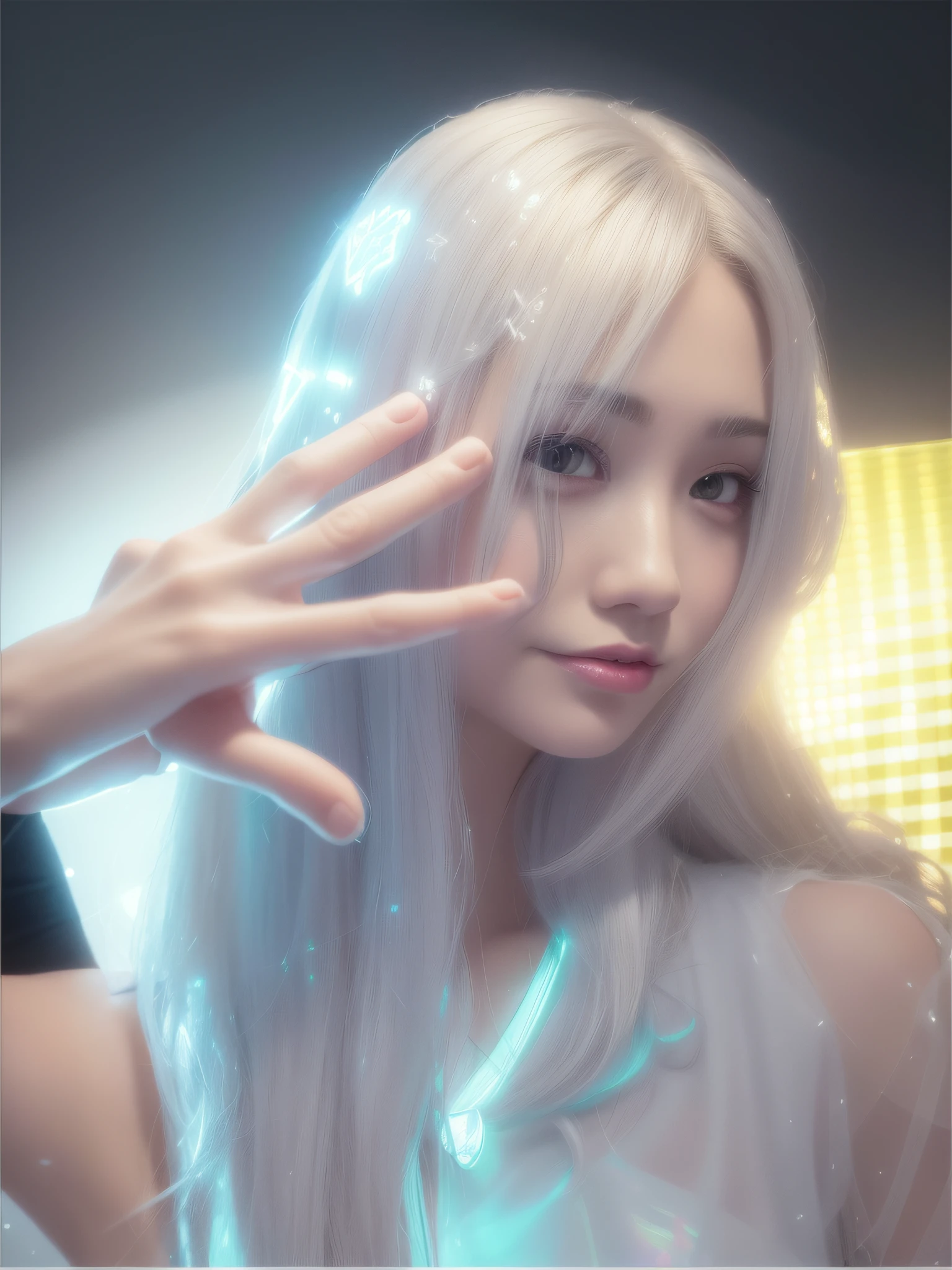 Super cute girl, full body, fluorescent translucent holographic jacket, blind box, pop mart design, full body, diamond luster, metallic texture, exaggerated expressions and movements, bright light, clay material, precision mech parts, close - up intensity, 3d, ultra - detailed, C4D, octane rendering, Blender, 8K HD, light gray background, white environment, studio lights --ar 4:5 --niji 5 --s 180 --style expressive