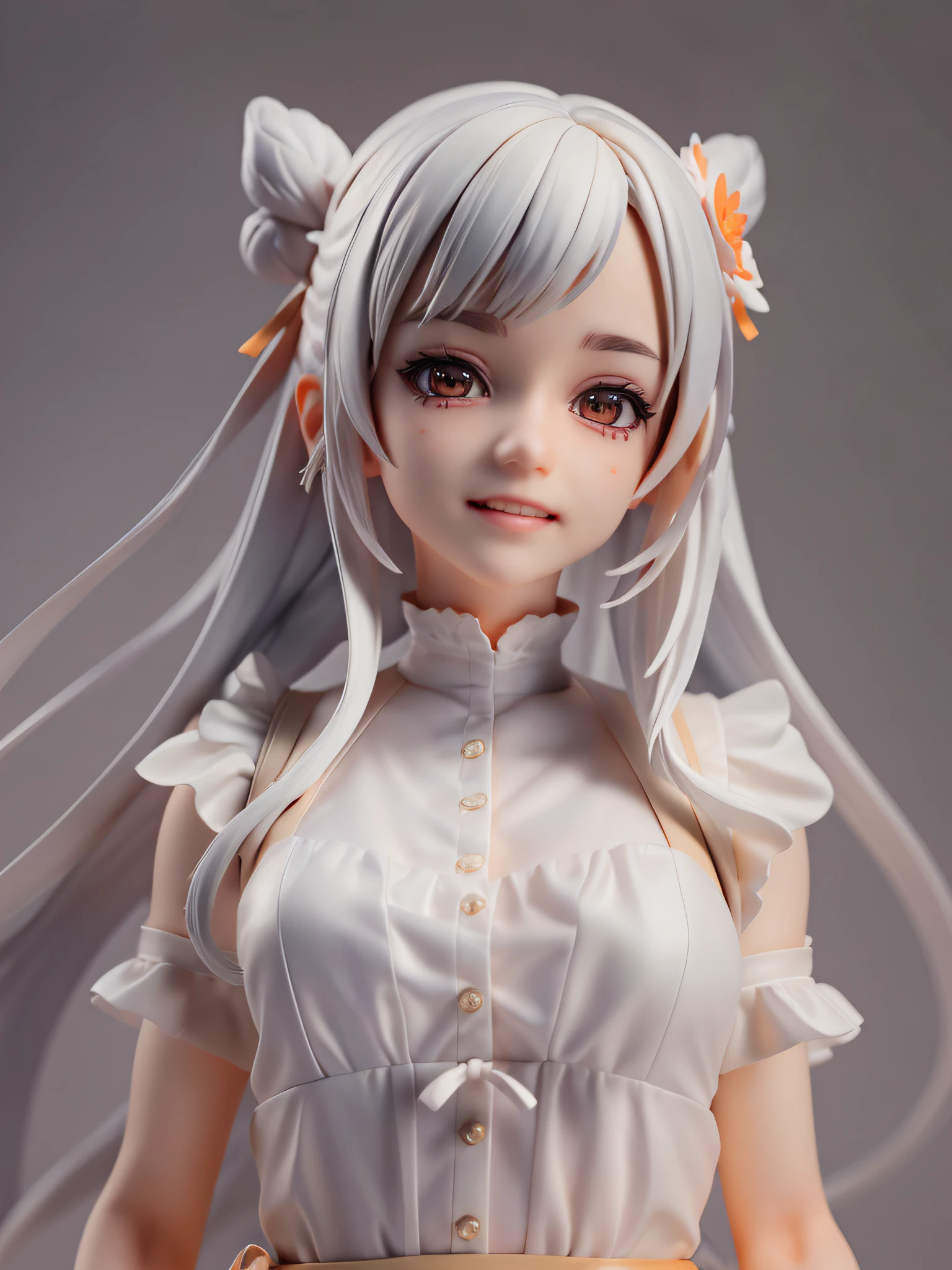 1girl,white hair,(twin tail),orange eye,white princessdress,from front, full body, chibi, [realistic], [3d], (3dcg), ((octane render)), smile, closed mouth, (8k, RAW photo, best quality, masterpiece:1.2), ultra high res, (((realistic, photo-realistic))), professional lighting, detailed lighting, professional photography, f dynamic angle, high quality, high res, extremely detailed, bloom,depth of field, sketch, sharp focus, soft lighting, good composition, god light highlight, detailed, (((photorealistic details))), detailed skin, to8contrast style