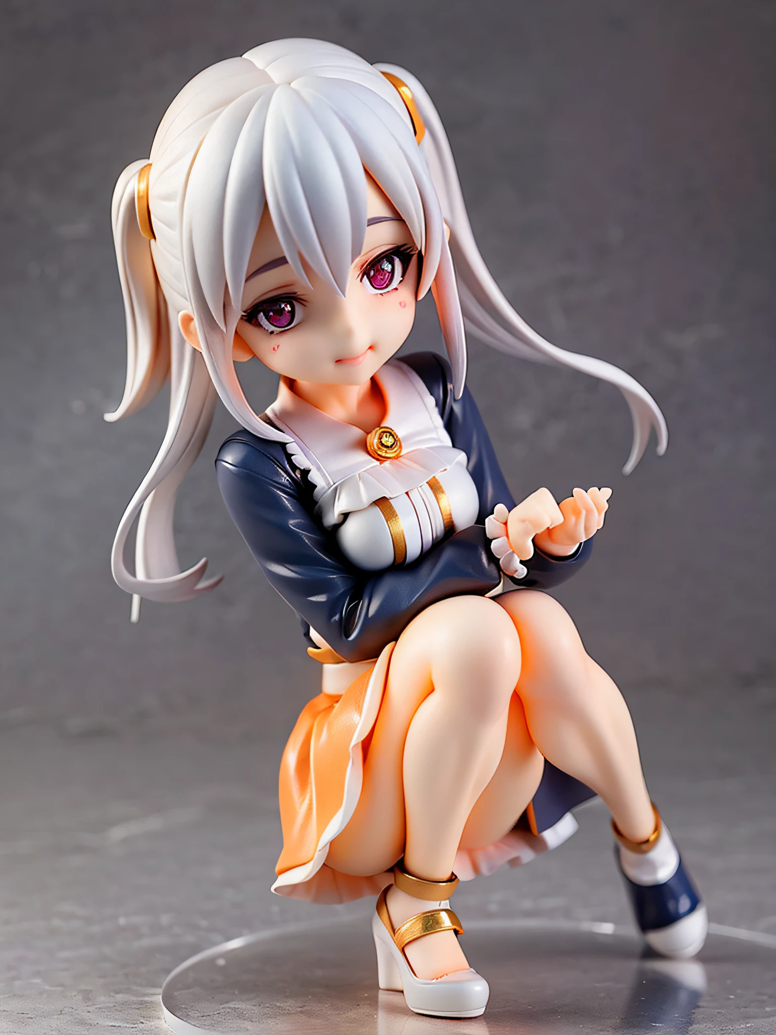 1girl, white hair, (twin tails), orange eyes, color hints, white princess dress, from the front, full body, bare feet, chibi, [realistic], (3dcg), ((octane rendering)), smile, mouth closed, (8k, RAW photo, top quality, masterpiece: 1.2), ultra high resolution, (realistic, photorealistic)))), professional lighting, detailed lighting, Professional Photo, F Dynamic Angle, High Quality, High Resolution, Very Detail, Bloom, Depth of Field, Sketch, Sharp Focus, Soft Lighting, Good Composition, God Light Highlight, Detail, (((Photorealistic Detail))), Detailed Skin, TO8 Contrast Style