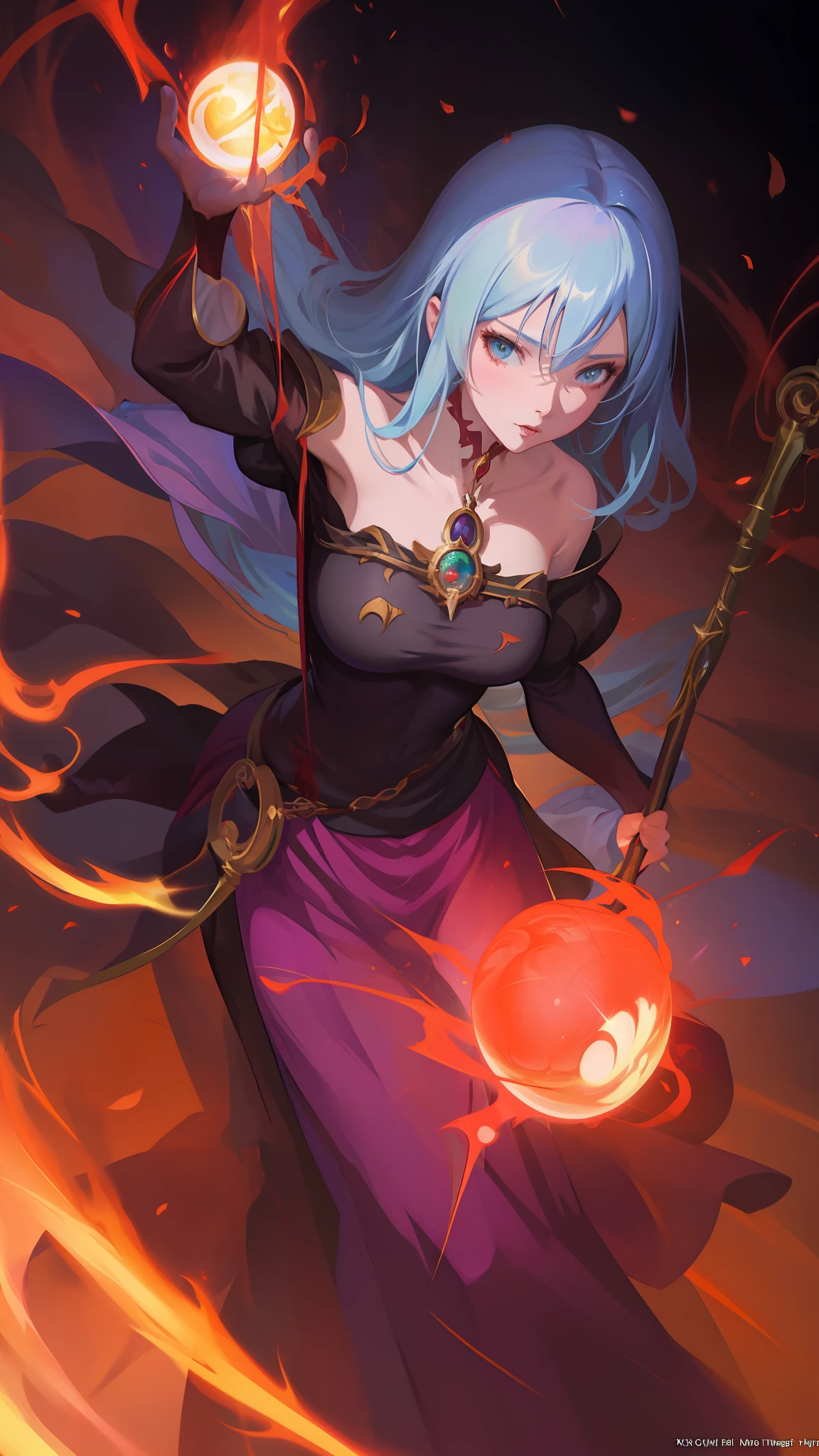 anime - style image of a woman dressed in a witch costume and holding a staff, cushart krenz key art feminine, artgerm and atey ghailan, astri lohne, by Yang J, full portrait of magical knight, alexandra fomina artstation, aly fell and artgerm, beautiful character painting, portrait of a female mage