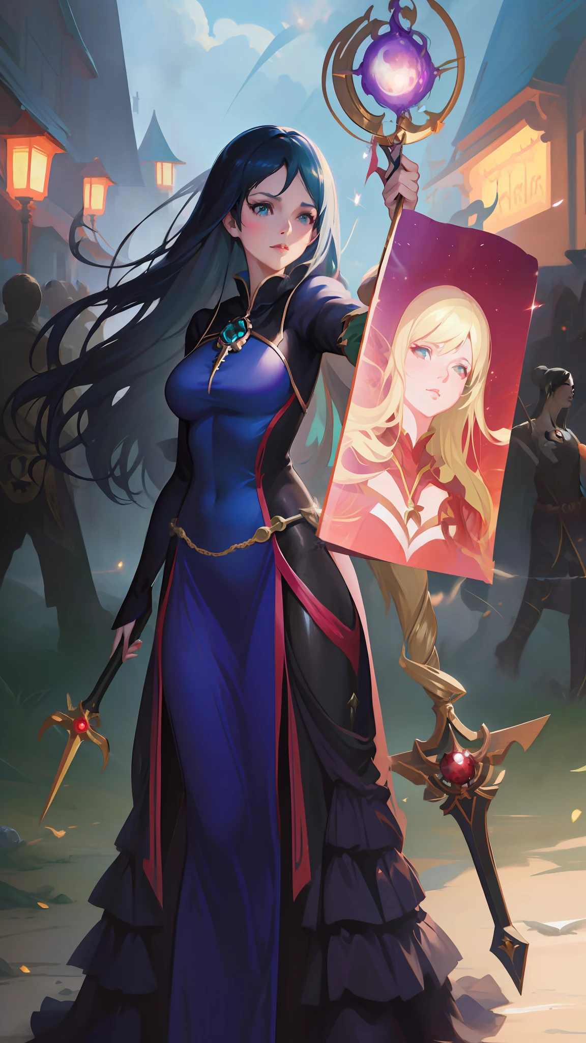 anime - style image of a woman dressed in a witch costume and holding a staff, cushart krenz key art feminine, artgerm and atey ghailan, astri lohne, by Yang J, full portrait of magical knight, alexandra fomina artstation, aly fell and artgerm, beautiful character painting, portrait of a female mage