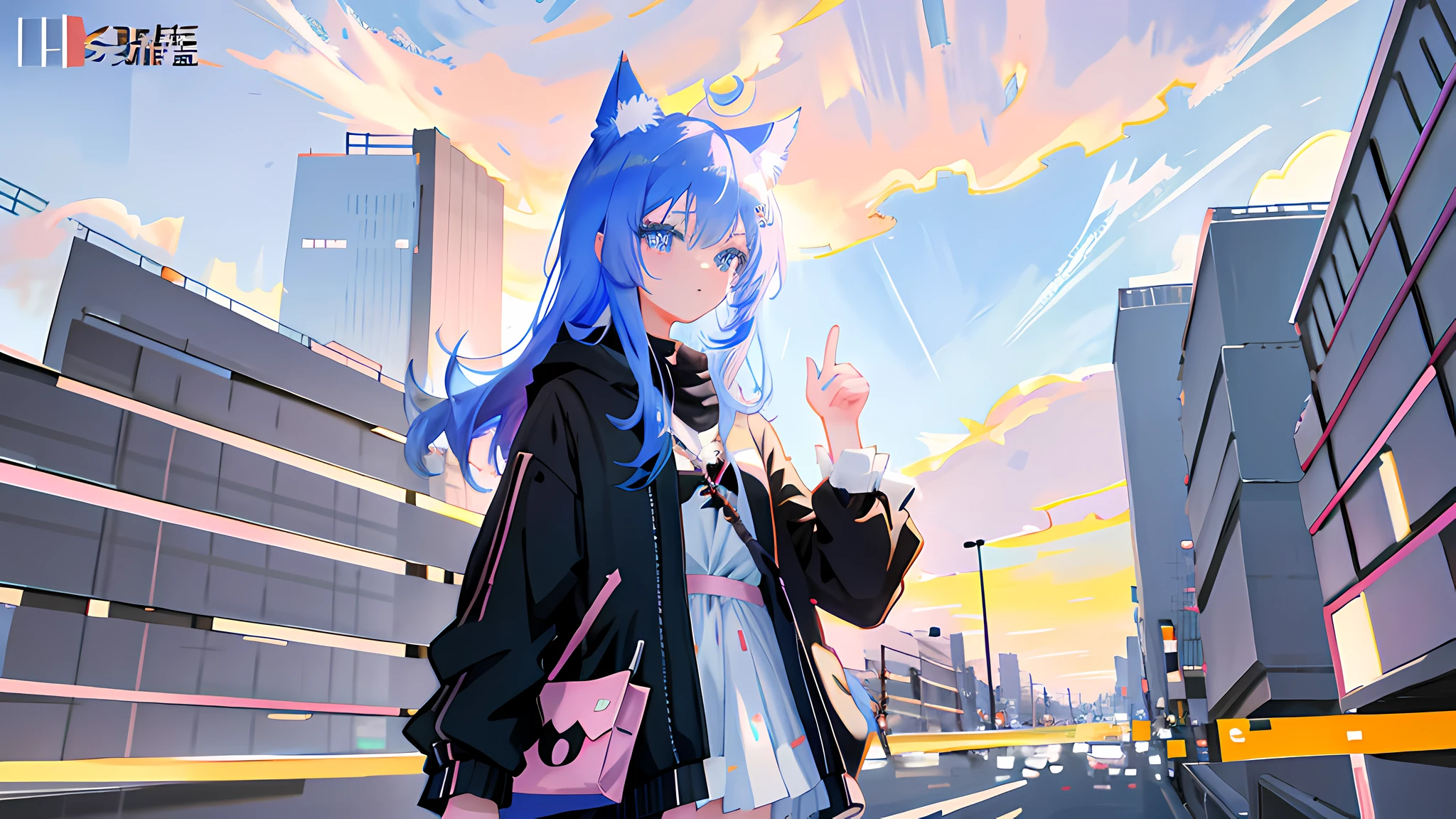 anime girl with blue eyes and cat ears in a city, anime style 4 k, anime art wallpaper 8 k, anime art wallpaper 4k, anime art wallpaper 4 k, beautiful anime catgirl, anime catgirl, anime style. 8k, cute anime catgirl, anime girl with cat ears, anime styled digital art, artwork in the style of guweiz