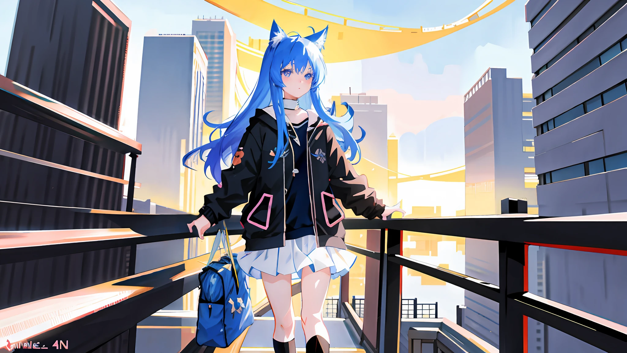 anime girl with blue eyes and cat ears in a city, anime style 4 k, anime art wallpaper 8 k, anime art wallpaper 4k, anime art wallpaper 4 k, beautiful anime catgirl, anime catgirl, anime style. 8k, cute anime catgirl, anime girl with cat ears, anime styled digital art, artwork in the style of guweiz