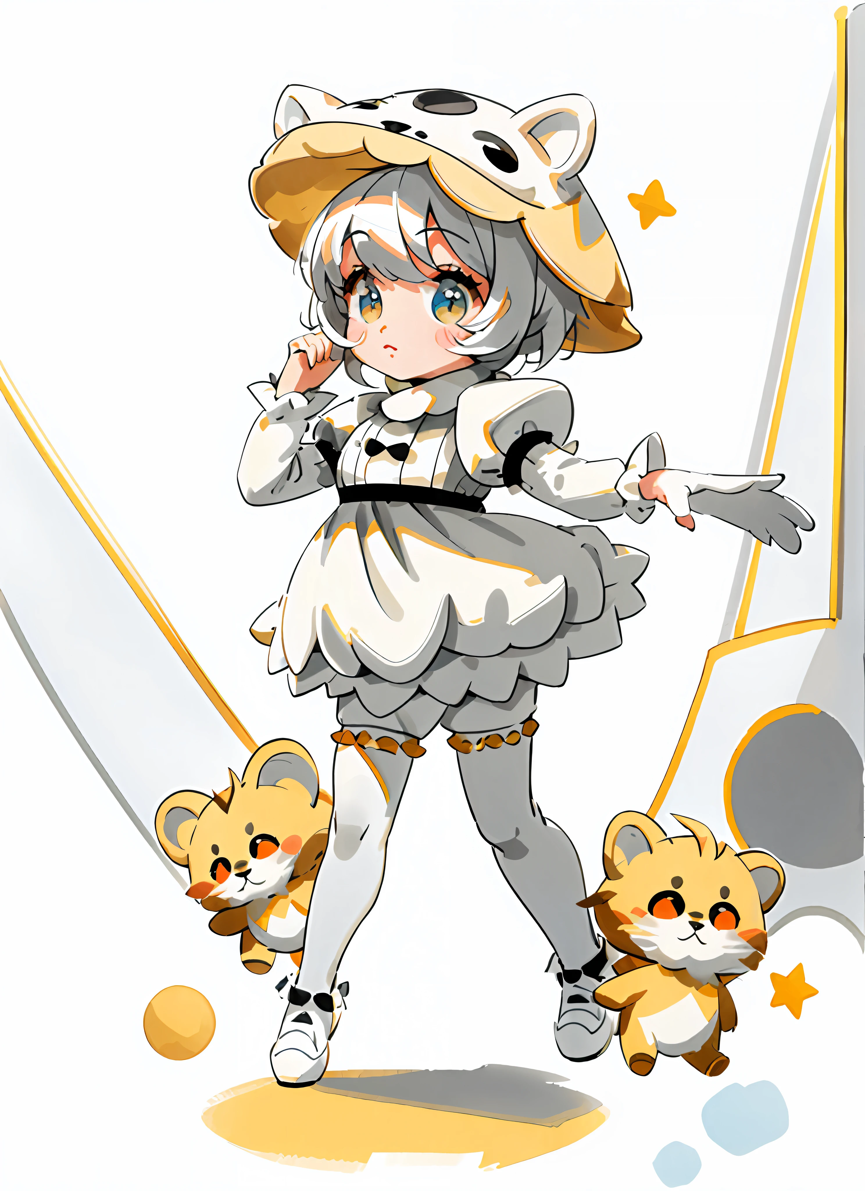 animal costume, masterpiece, ultra-detailed, full body:1.2, simple background, white backs 1girl, chibi, cute, best quality