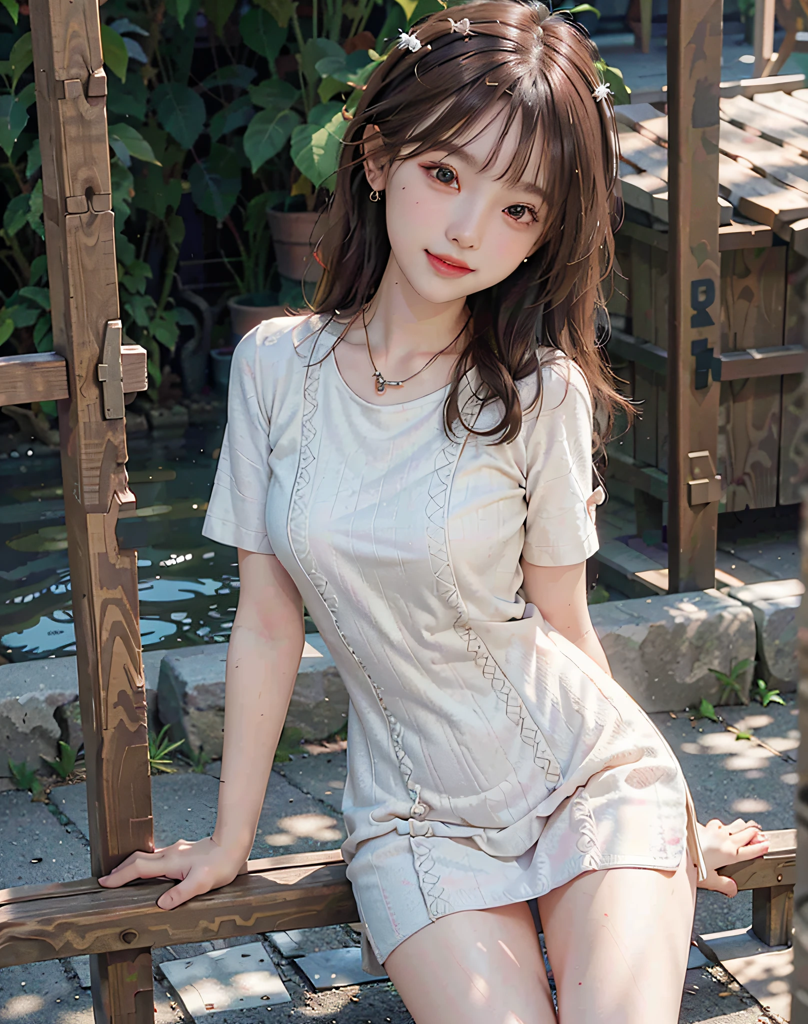 8k,(RAW photo),(best quality), (photo-realistic:1.4),realistic skin texture 1girl,Cute,Double eyelid,bangs,full body,petite,Thin leg,(Slender figure),slim,smile,headgear,earrings,necklace,looking at looking at viewer,face focus,depth of field,club ,(Bust Up Shot:1),Bokeh,,