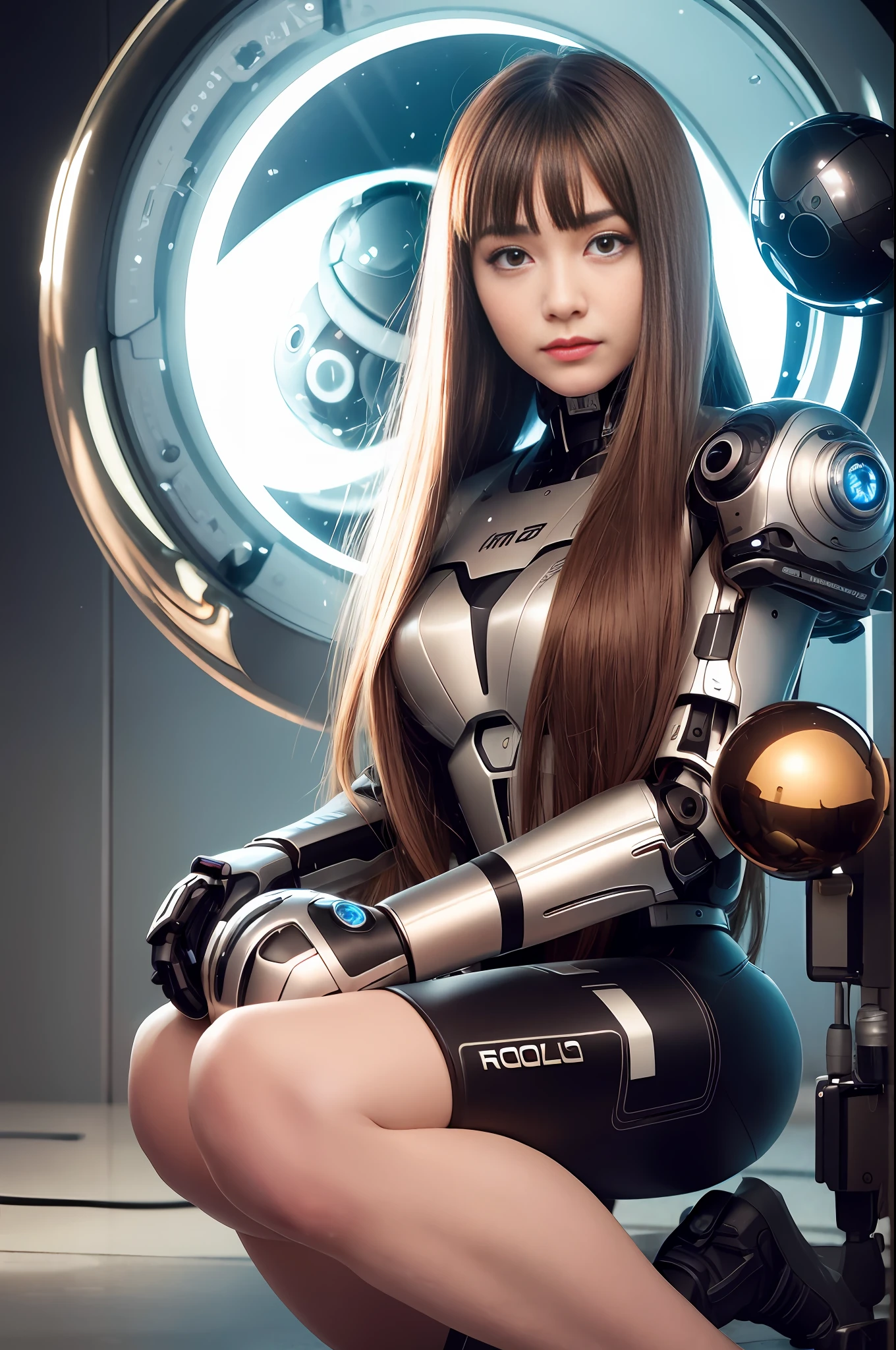 (8K, Best Quality, Masterpiece: 1.2), (Realistic, Photorealistic: 1.37), Super Detail, Super Realism, (One Robot Girl), Anatomically Correct, Camera Gaze, All Mecha from the Neck Up, Android, Cute, Solo, (Redness of the Nose), (Smile: 1.15), Beautiful Eyes, Big Eyes, (Long Hair: 1.2), Floating Hair Novafrog style, brown hair, mechanical body, cable, gear, mirror sphere, cyberpunk, kneeling, countless soap bubbles, desert, evening, mirror, santa claus
