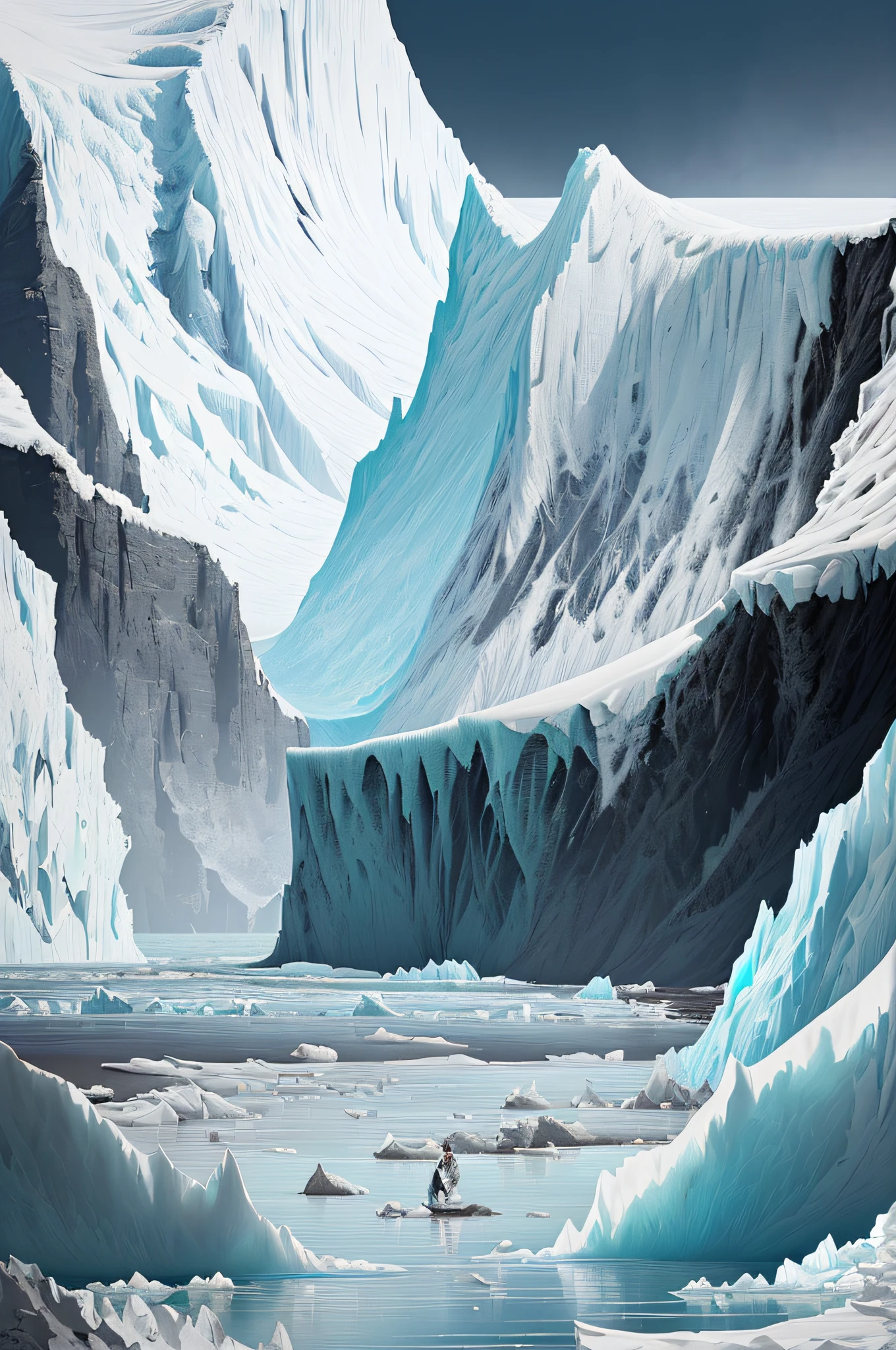 white hair, blurry, splashing water, (intricate details), highly stylized impressionist painting, low contrast, buzz cut, (intricate), Greg Rutkowski, Scenery, river, sharp focus, (natural skin texture), grass hills, noir coloration, messy, capturing the stark contrast between a (collapsing iceberg:1.2) and a thriving,