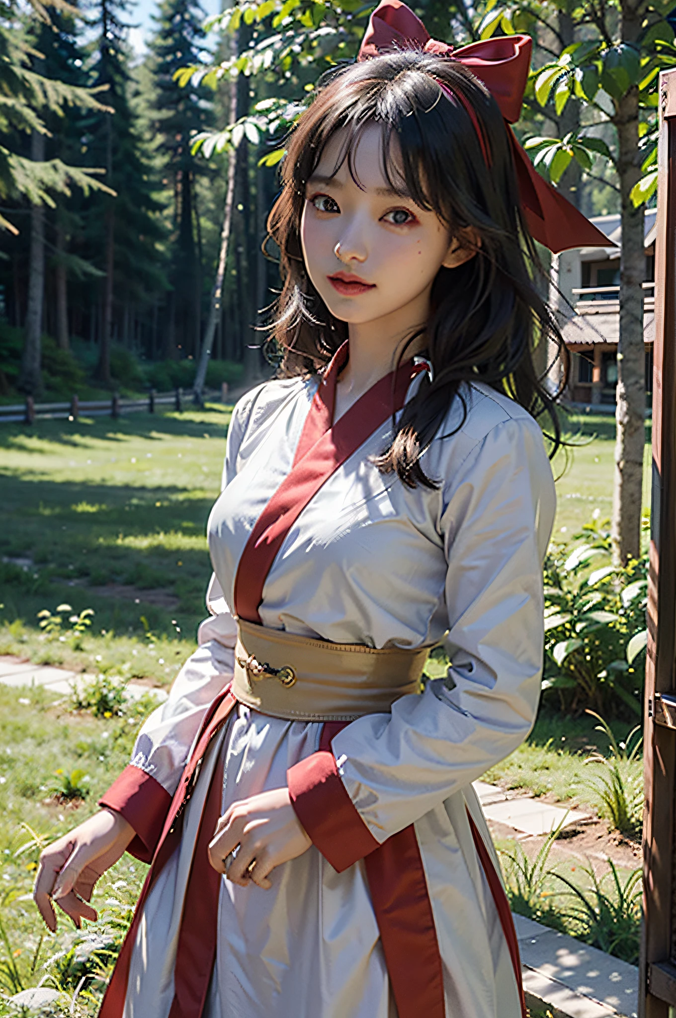 (ultra-detailed, CG ,unity ,8k wallpaper),(masterpiece),(realistic),(photorealistic:1.2),(raw photo:1.2), (best quality:1.2), (detailed face :1.4),(beautiful detailed eyes :1.2),(detailed hair),light on face, huge filesize ,cinematic lighting, 1girl,nishikigi chisato, red ribbon, (lycoris uniform, two-tone dress, grey dress, pleated dress, belt, red belt,neck ribbon, blue ribbon, long sleeves,) smile, pov, effects,
