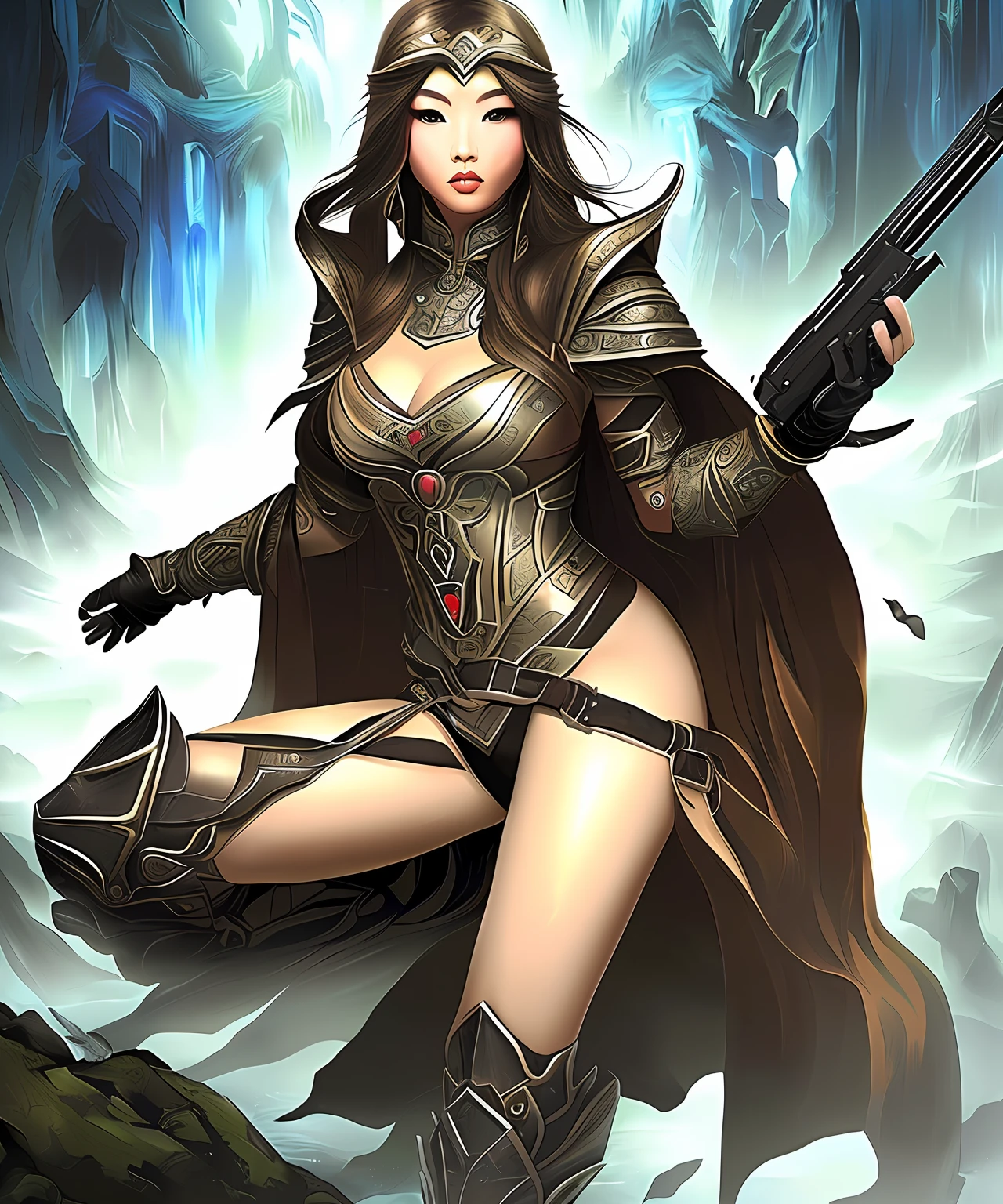 Blonde, transcendent beauty and Caucasian gunslinger