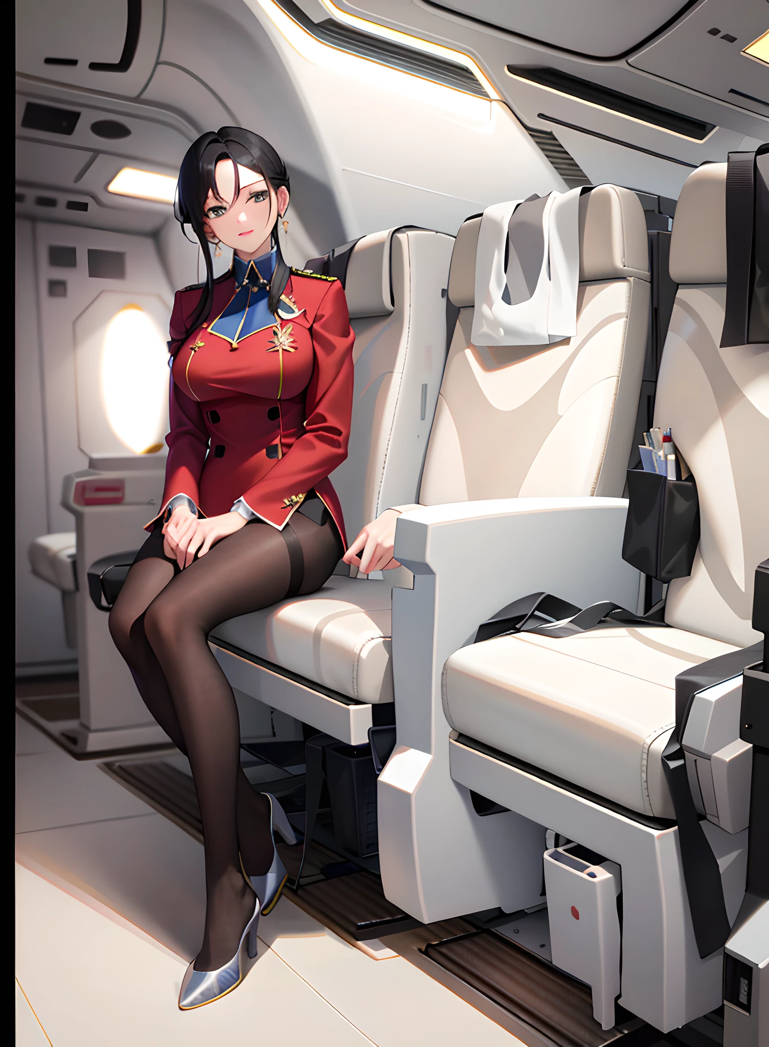 Arad woman sitting in the red seat of the plane, , けもの, , sakimichan, Keiichiro Yukumi, happy!!!, inside the plane, by Yasutomo oka, in the air, trend, woman, 20 years old, (real picture, meticulously crafted, depth of field), cleft lip, high detail, perfect face shape, perfect body, extra large breasts, oversize model, sexiness, , 16k, wallpaper, super detailed, cowboyshot, elegant, bright colors, masterpiece:1.2, best quality), (real picture, meticulous, depth of field), super detailed, cowboyshot, elegant, bright colors, full body,