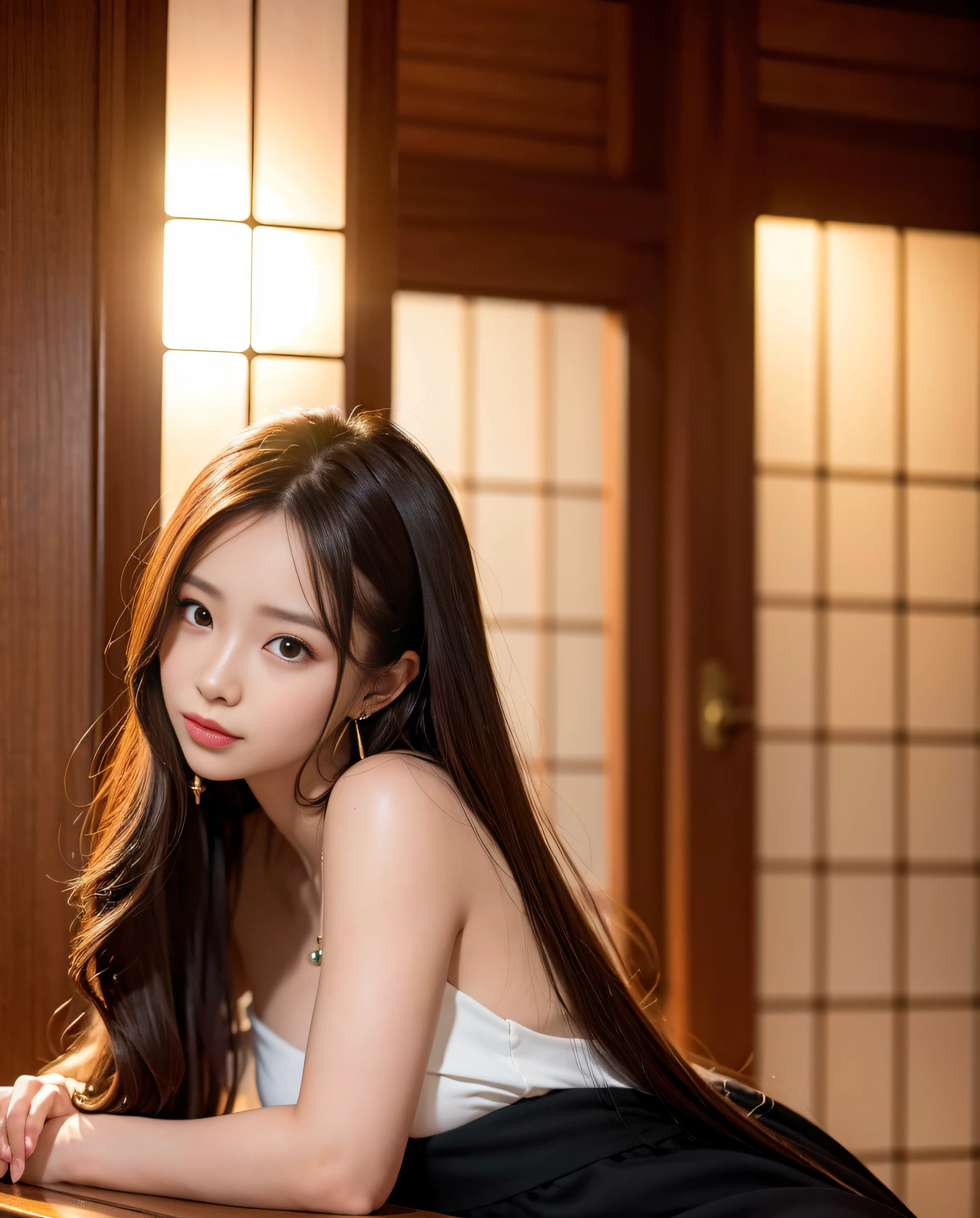 best quality, high res, 8k, 1girl, gorgeous, (long hair), beautiful earrings, japanese woman,