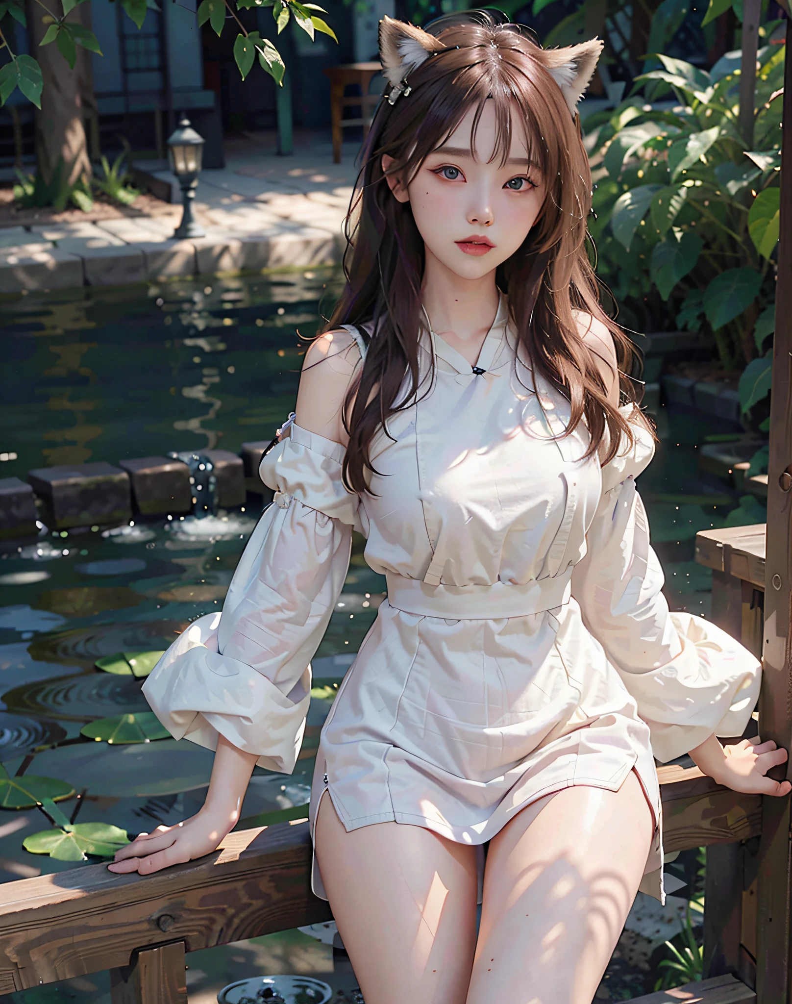 1 Girl, Medium Tits, Starry Eyes, (8k, RAW Photo, High Sensitivity, Best Quality, Masterpiece, Ultra High Resolution, Realism: 1.25), Blush, (Very Detailed CG Unity 8k Wallpaper, Best Quality, High Resolution: 1.2), (ultra_detailed, UHD: 1.2), Perfect Lighting, Unique, (1 Girl: 1.4), (Pretty Girl: 1.2), Unreal Engine, Side Light, White Hair, Fox Ears, Purple Eyes, Perfect Face, Detailed Face, Perfect Body, Beautiful Eyes, Beautiful Face, (Bright Skin: 1.4), Idol, (Full Body), Red T-shirt, Transparent,