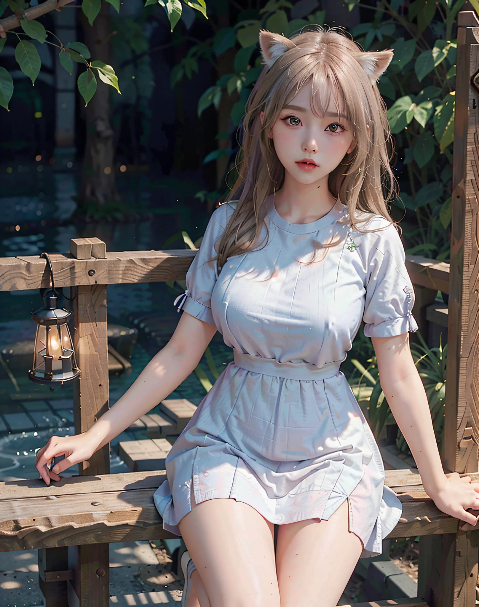 1 Girl, Medium Tits, Starry Eyes, (8k, RAW Photo, High Sensitivity, Best Quality, Masterpiece, Ultra High Resolution, Realism: 1.25), Blush, (Very Detailed CG Unity 8k Wallpaper, Best Quality, High Resolution: 1.2), (ultra_detailed, UHD: 1.2), Perfect Lighting, Unique, (1 Girl: 1.4), (Pretty Girl: 1.2), Unreal Engine, Side Light, White Hair, Fox Ears, Purple Eyes, Perfect Face, Detailed Face, Perfect Body, Beautiful Eyes, Beautiful Face, (Bright Skin: 1.4), Idol, (Full Body), Red T-shirt, Transparent,