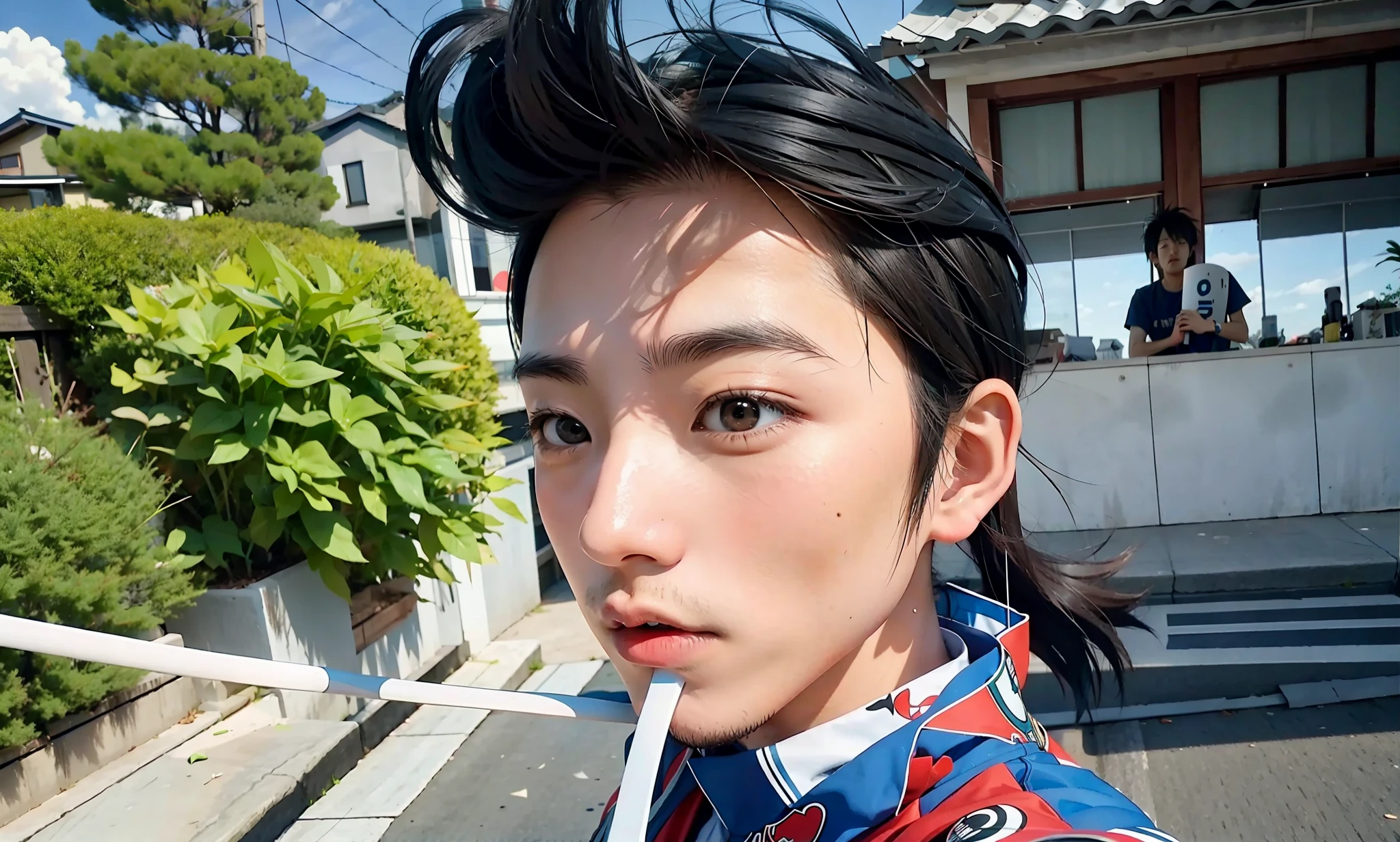Ultra High Resolution, 8k, Real, Real Man, Japanese Boy, Broom Shaped Hair, Close-up of Cartoon Character Holding a Megaphone, Safebooru Anime Image, Gelbooru Anime Character, Ash Ketchum, as an anime character, inspired by Tsuchiya Koi, in anime, Akira Toriyama 📹, Shinichi Sakamoto, Kentaro, Doraemon, Osamu Tezuka