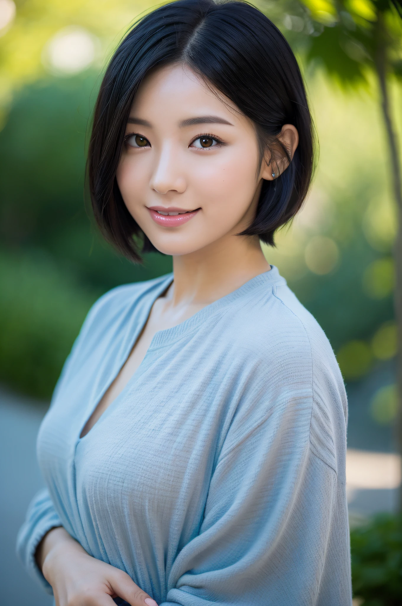 (8k, highest quality, masterpiece: 1.2), ultra detail, highest quality, ultra high resolution, professional lighting, photon mapping, radiosity, physically based rendering, cinematic lighting, depth of field, focusing, sun rays, good composition, (bokeh: 1.2), 1 girl, (full body), smile, beautiful eyes, pose, constriction, black hair, short hair,