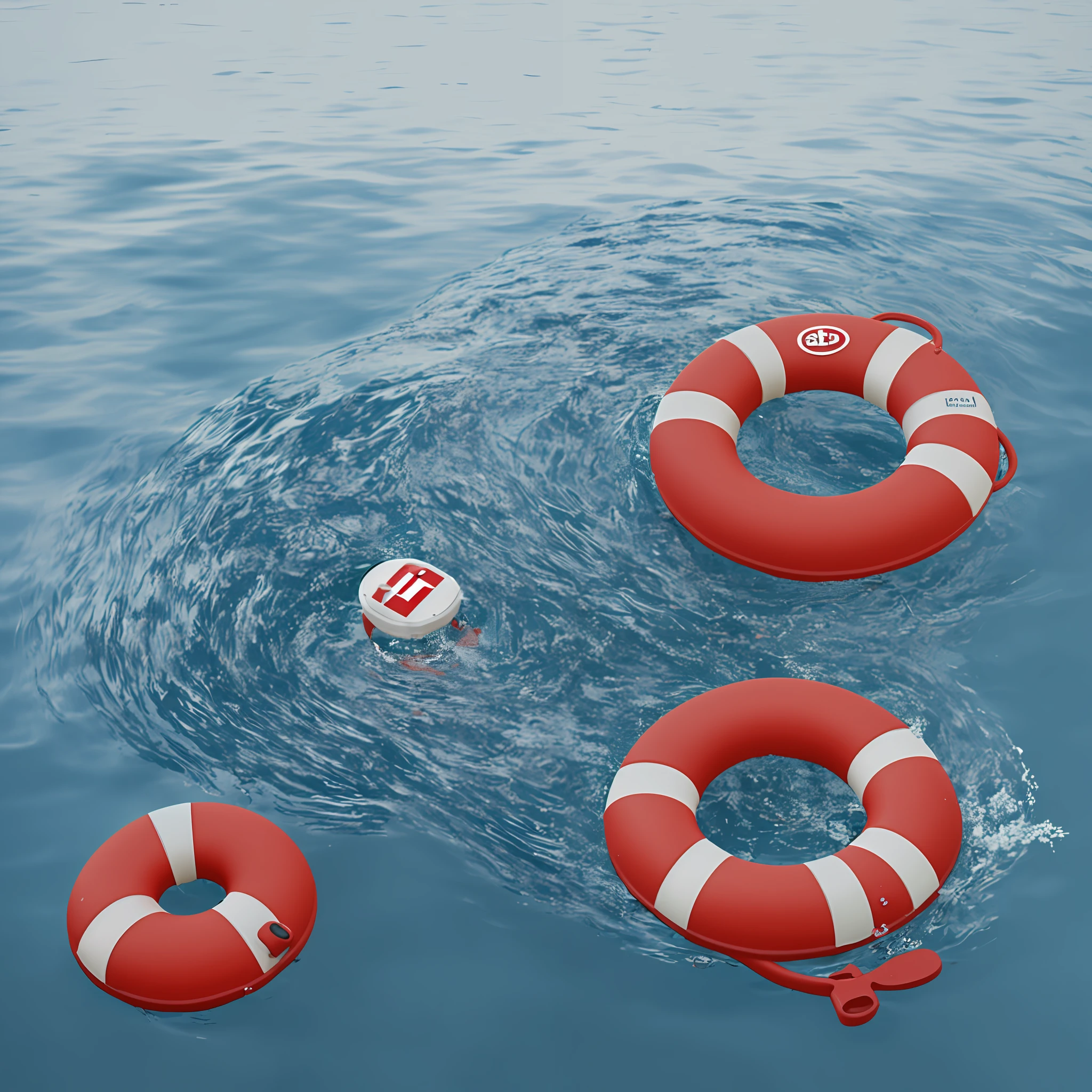 There is a lifebuoy floating in the water, 2D, 2D, floating, symbol, 3D, 4K, --auto --s2