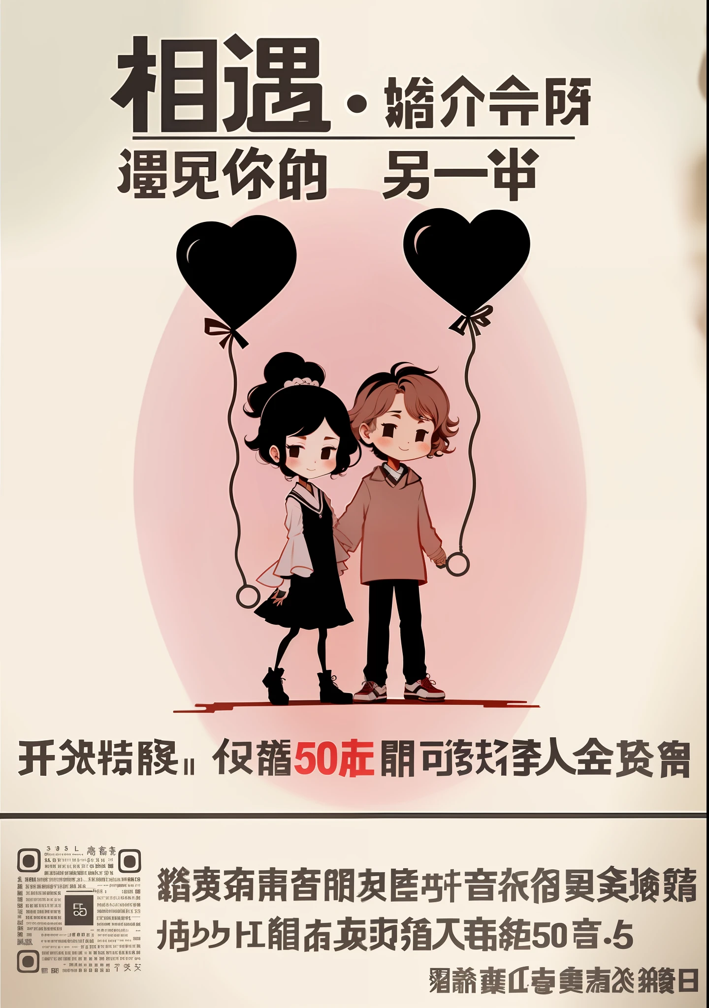 (50*50,ultra-high resolution, masterpiece quality), 一对拿着心形气球情侣,性感度7,步骤50,Curley brunette,happy,romantic,5D,by Xigang, by Yi Yinsang, by Senga,Somgai.