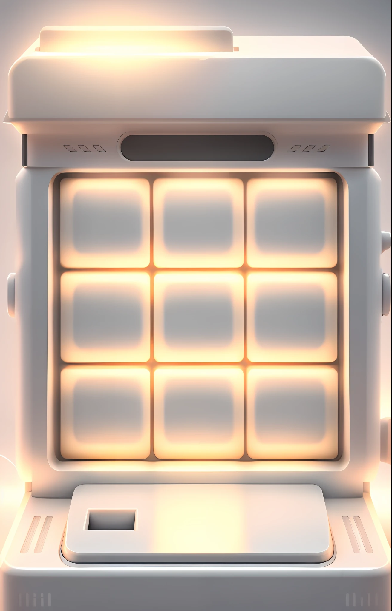 9 square boxes composed of lottery machine, lottery machine some machine decoration, front perspective, game application app, 3D, soft edges, rounded corners, clean color matching, soft light, there is a big button, joystick and coin slot under the lottery machine, large turns, smooth surface, 3D icons, cute Q version, natural gradient, fresh and elegant, light strong light on the edges, soft light, transparent light, solid background, high resolution, best quality, 8k,