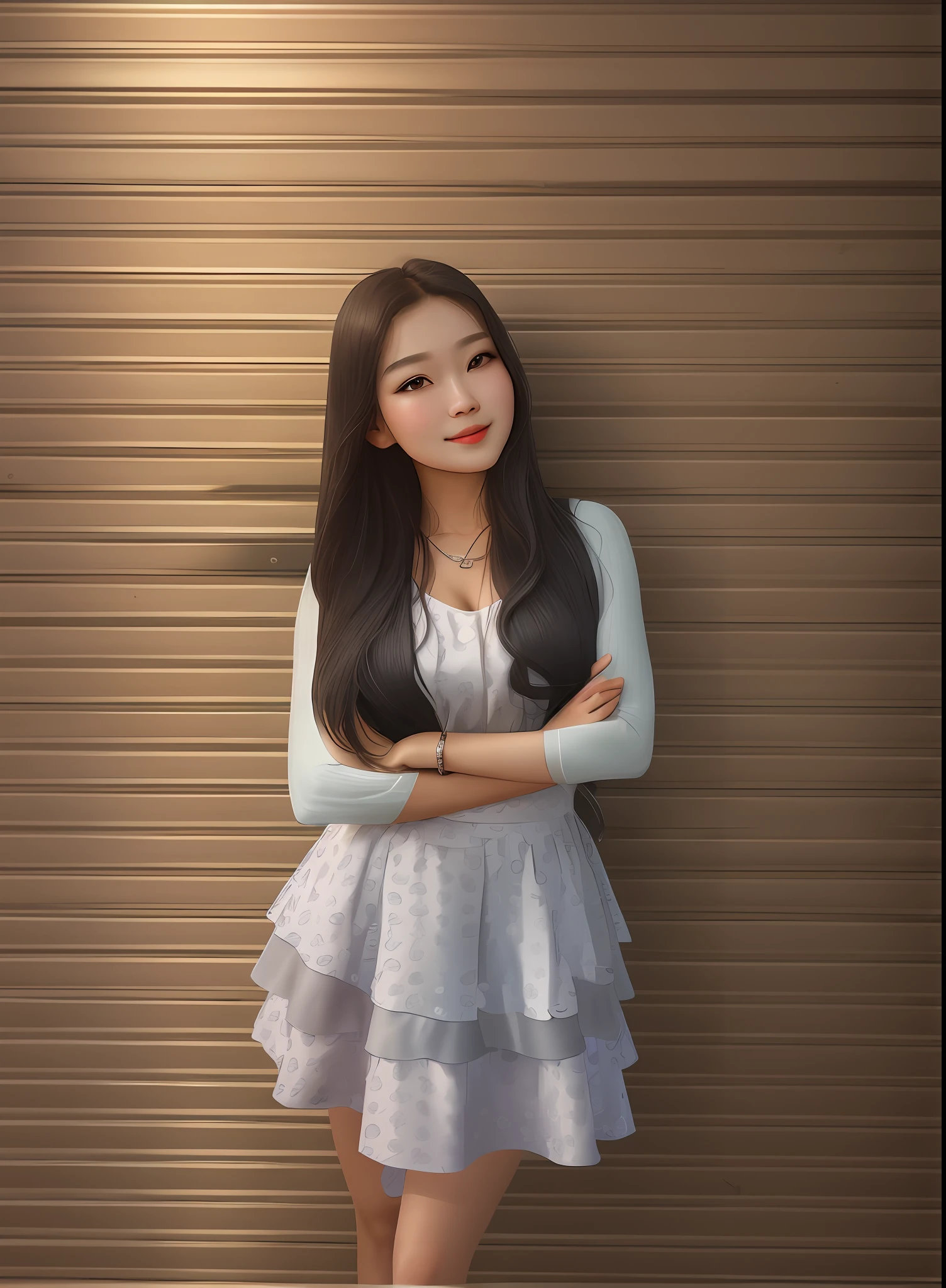 (8k, best quality, masterpiece:1,2), (realistic, photo-realistic:1,37), top quality, masterpiece, a beautiful woman, wearing a shirt for women crop v neck top white t-shirt korean fashion women t with a tight open gray color jacket, beautiful and toned body, cleavage, floral mini skirt, walking in the suburbs, slightly drizzling night background, in shops with Korean-style shop lights, night atmosphere, slightly wet asphalt, seductive smiles with dimples,