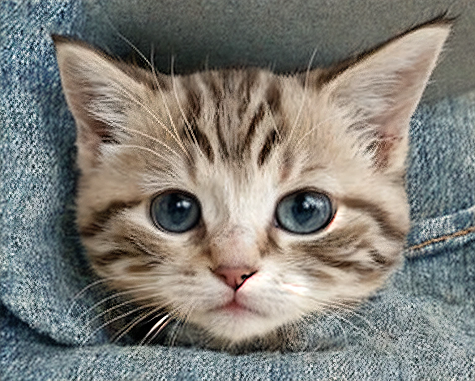 a close up of a kitten peeking out of a pocket, cute cat photo, cute cat, a cute cat, cat photo, cute kitten, an adorable kitten, funny cat, photo of a cat, cat design, cute and cuddly, cute animal, cute cats, cute art, kawaii cat, cuteness, ultra realistic picture, beautiful and cute, cute and adorable