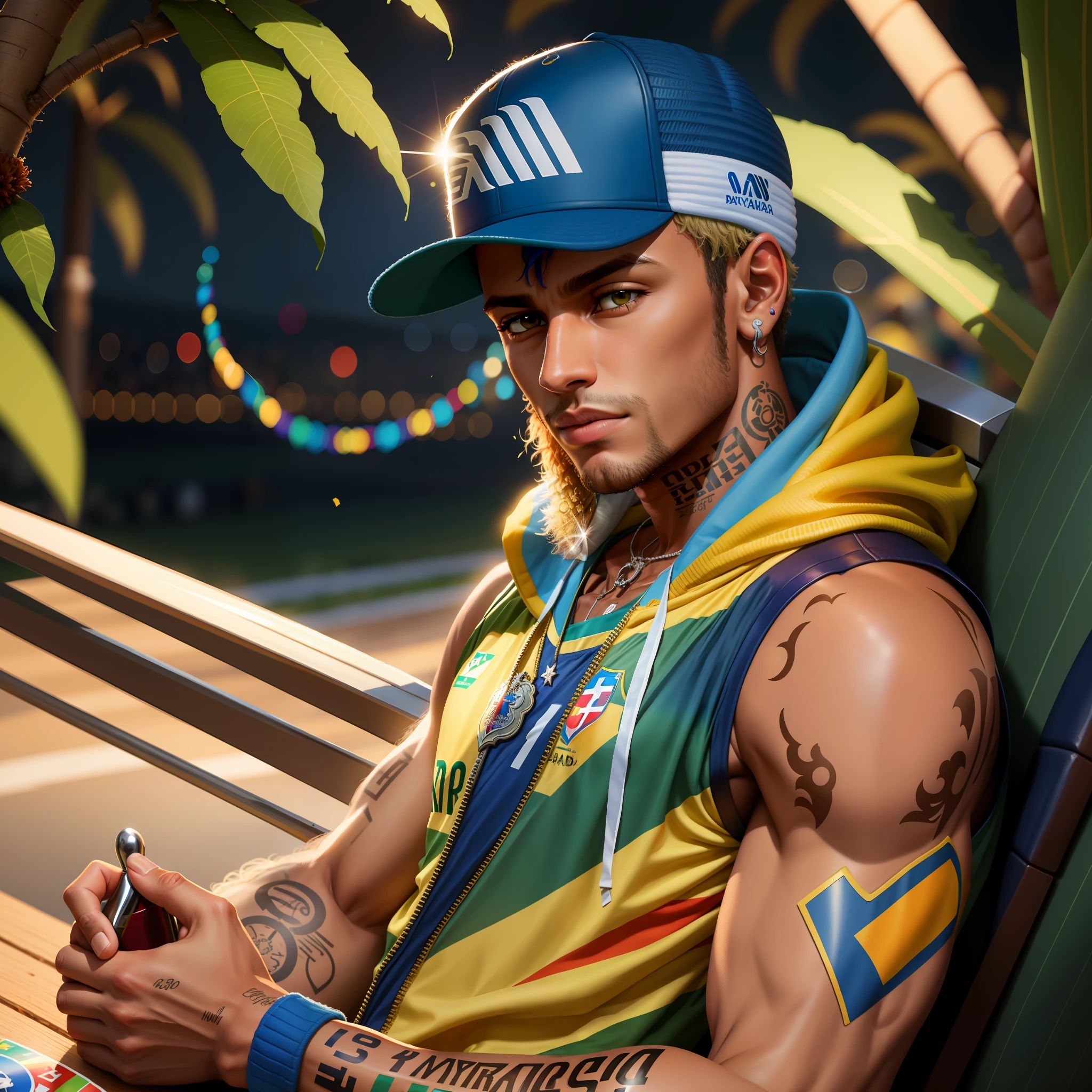 Neymar with the World Cup trophy, wearing a Bahia shirt