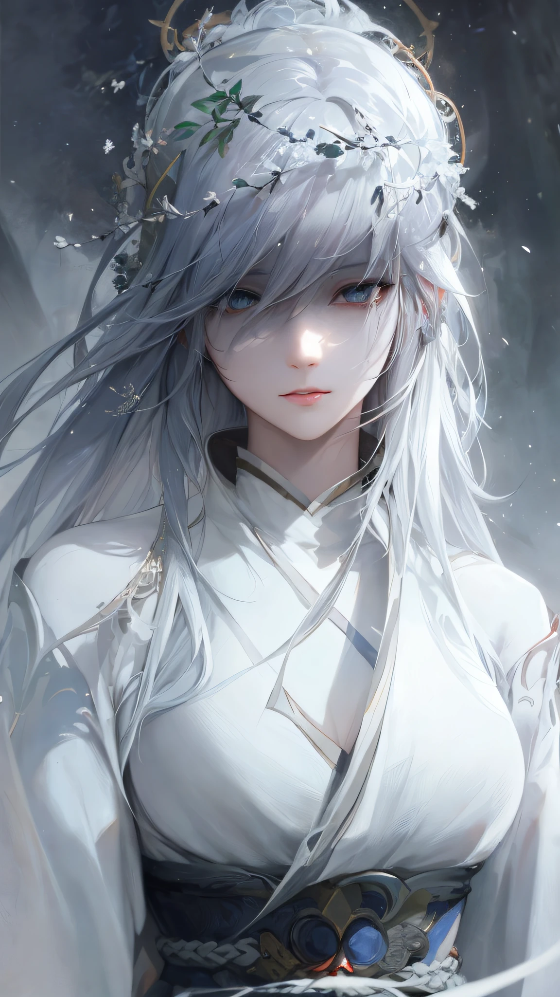 a close up of a woman with white hair and a white mask, beautiful character painting, guweiz, artwork in the style of guweiz, white haired deity, by Yang J, epic exquisite character art, stunning character art, by Fan Qi, by Wuzhun Shifan, guweiz on pixiv artstation