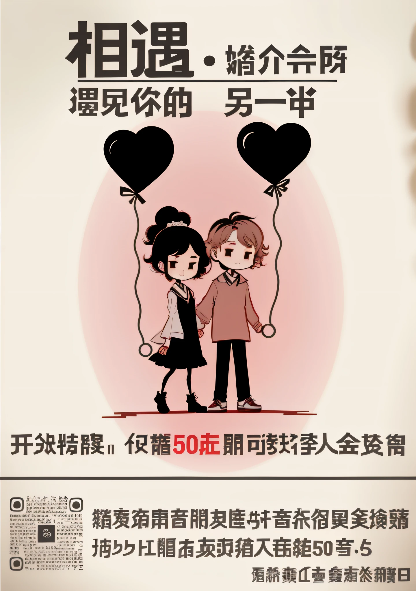 (50*50,ultra-high resolution, masterpiece quality), 一对拿着心形气球情侣,性感度7,步骤50,Curley brunette,happy,romantic,5D,by Xigang, by Yi Yinsang, by Senga,Somgai.