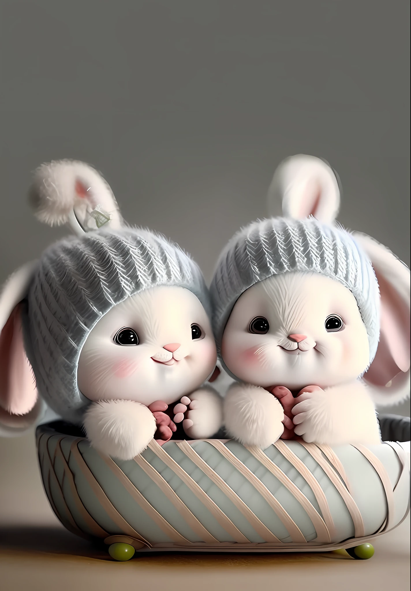 Baby, Chinese baby, two rabbit ears, very cute, realistic, in the cradle, cute style (8k, RAW photo, best quality, masterpiece: 1.2)