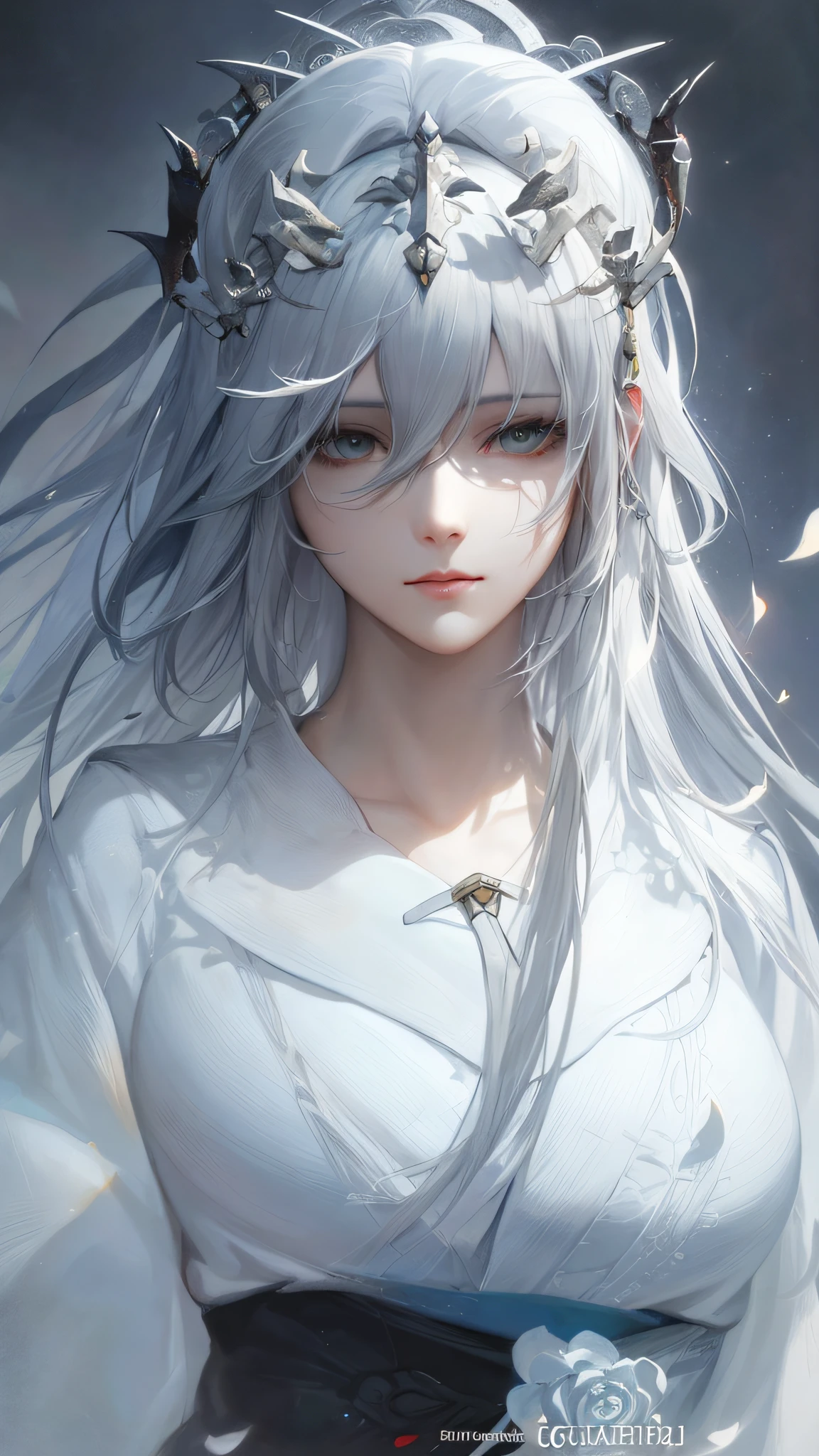 a close up of a woman with white hair and a white mask, beautiful character painting, guweiz, artwork in the style of guweiz, white haired deity, by Yang J, epic exquisite character art, stunning character art, by Fan Qi, by Wuzhun Shifan, guweiz on pixiv artstation