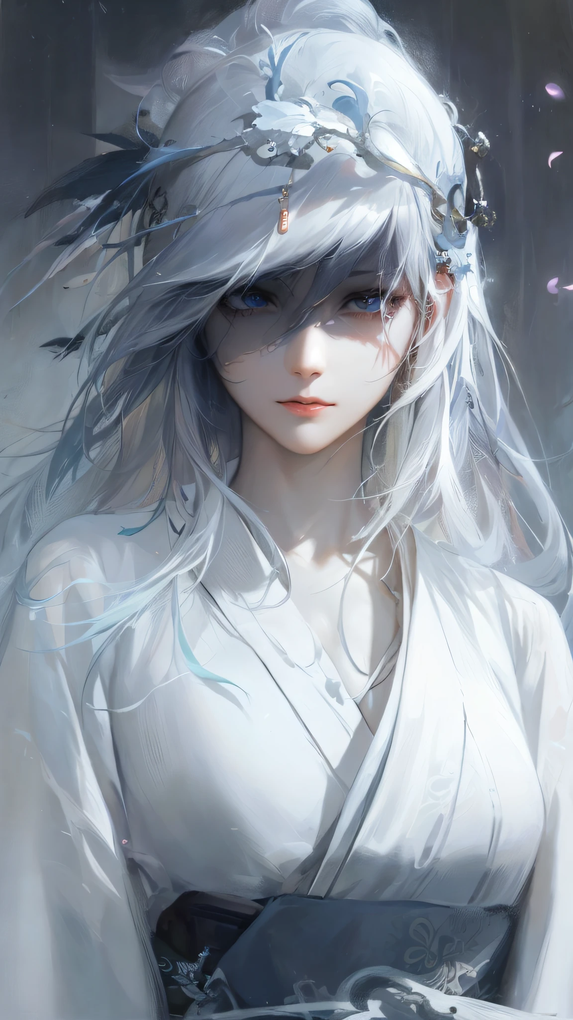 a close up of a woman with white hair and a white mask, beautiful character painting, guweiz, artwork in the style of guweiz, white haired deity, by Yang J, epic exquisite character art, stunning character art, by Fan Qi, by Wuzhun Shifan, guweiz on pixiv artstation