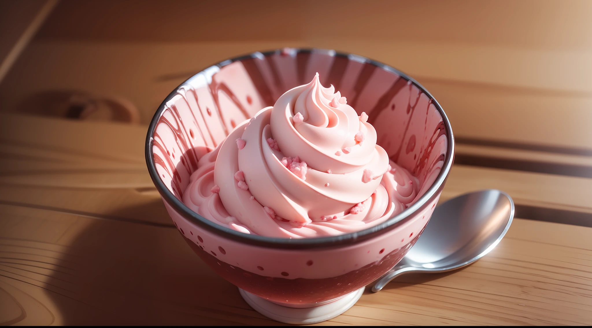 A strawberry ice cream (Masterpiece: 1.2) (Realistic: 1.2) (Best quality) (Detailed skin: 1.3) (Intricate details) (8K) (High Dynamic Specific Gravity) (Cinematic lighting) (Clear focus)