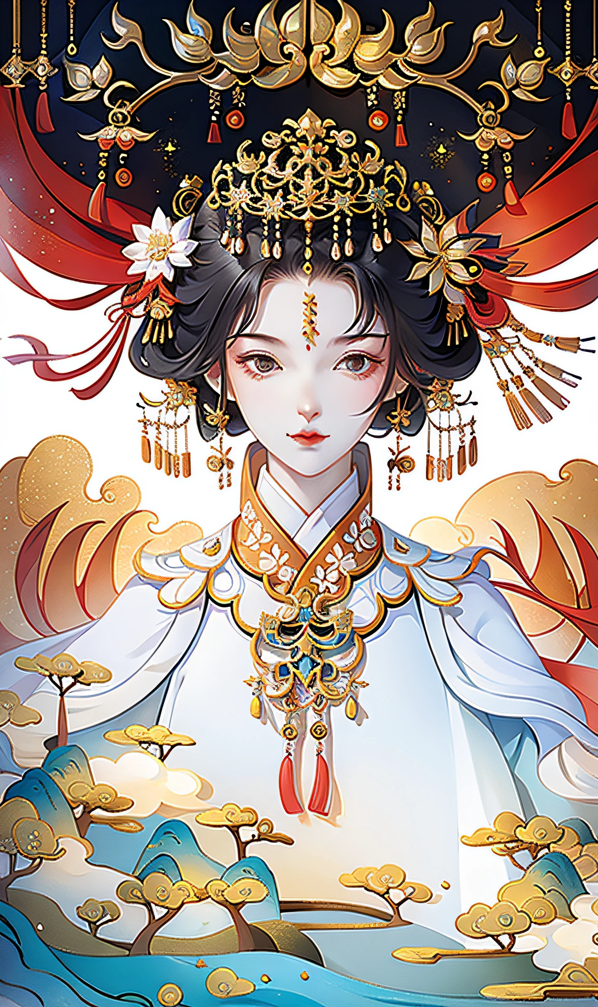 A girl, ancient Chinese costume, sunshine, clear face, clean white background, masterpiece, super detail, epic composition, ultra HD, high quality, extremely detailed, official art, uniform 8k wallpaper, super detail, 32k -- v 6