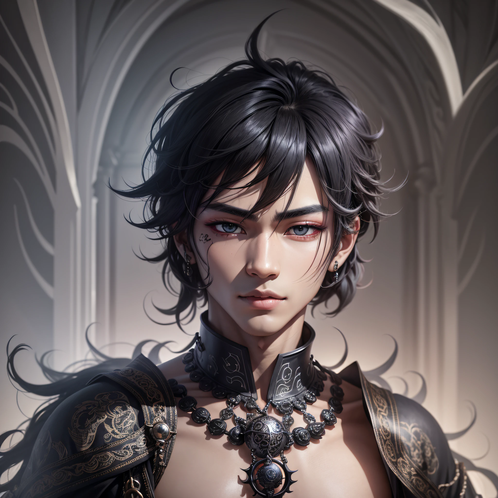 Chaos deity beautiful man totally black eyes and black skin --auto --s2