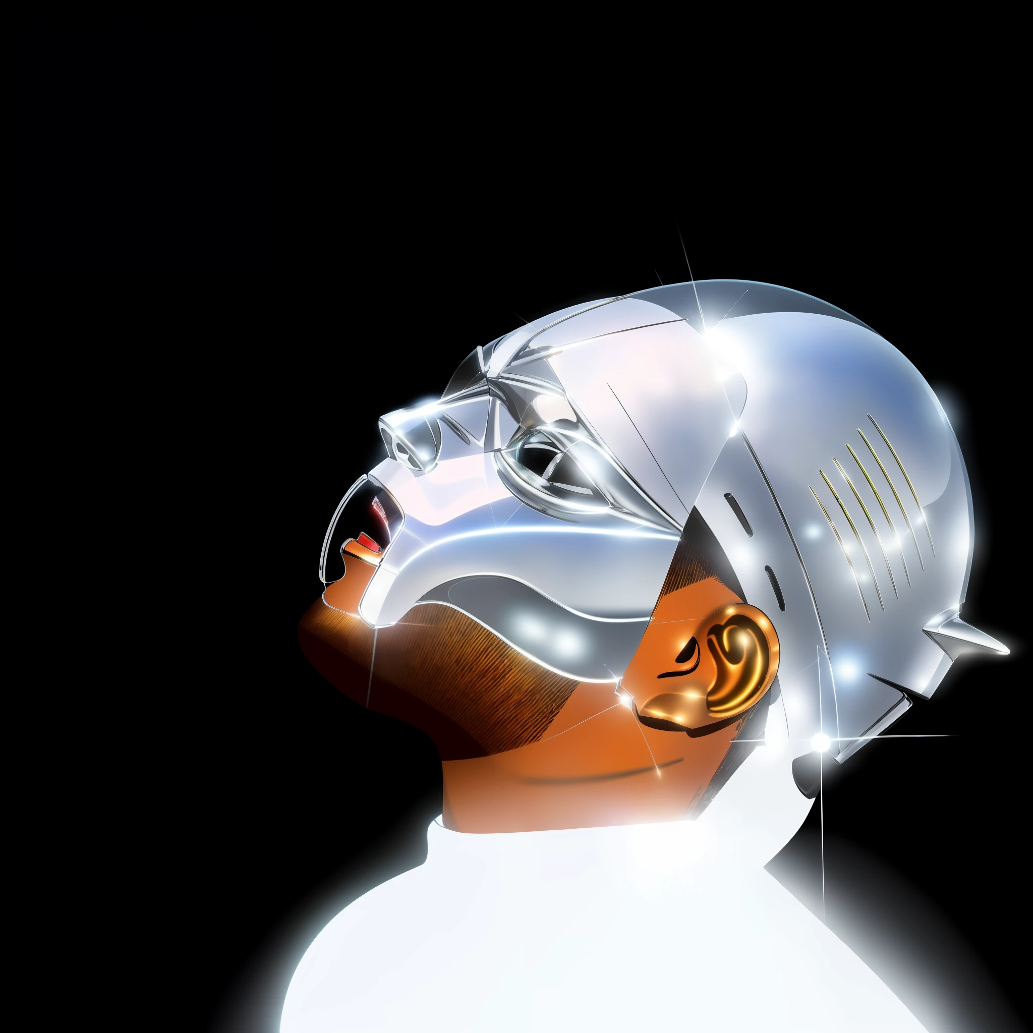 A portrait of The weeknd front face, in 80sfashionRobot style, Hajime SORAYAMA style, hd, 8k, hyper realistic, super HD, The weeknd in 2023, ((black background))